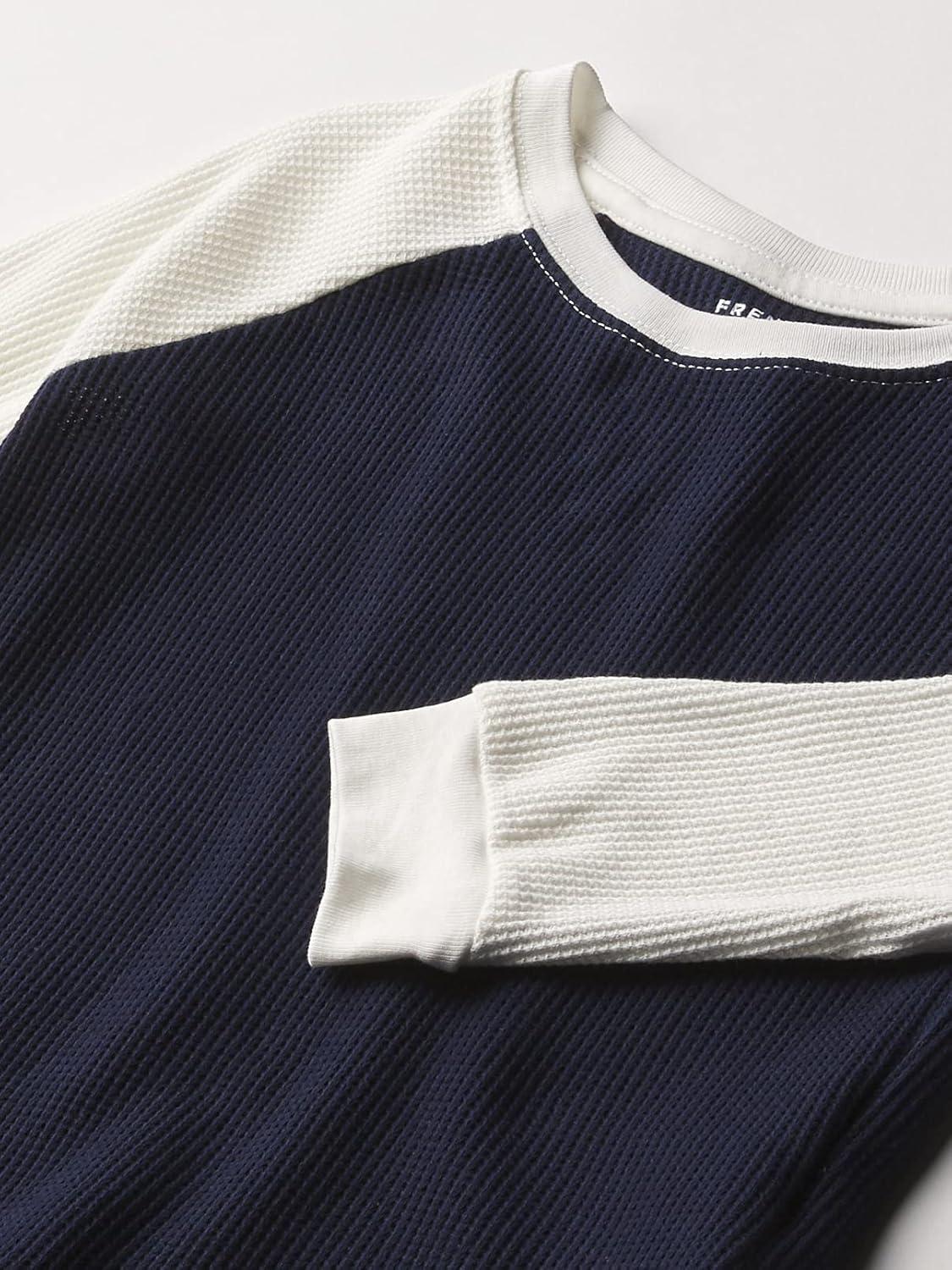 French Toast Boys Long Sleeve Thermal Waffle Tee T-Shirt White(Navy Raglan)