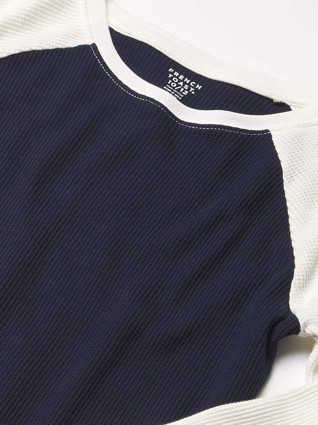 French Toast Boys Long Sleeve Thermal Waffle Tee T-Shirt White(Navy Raglan)