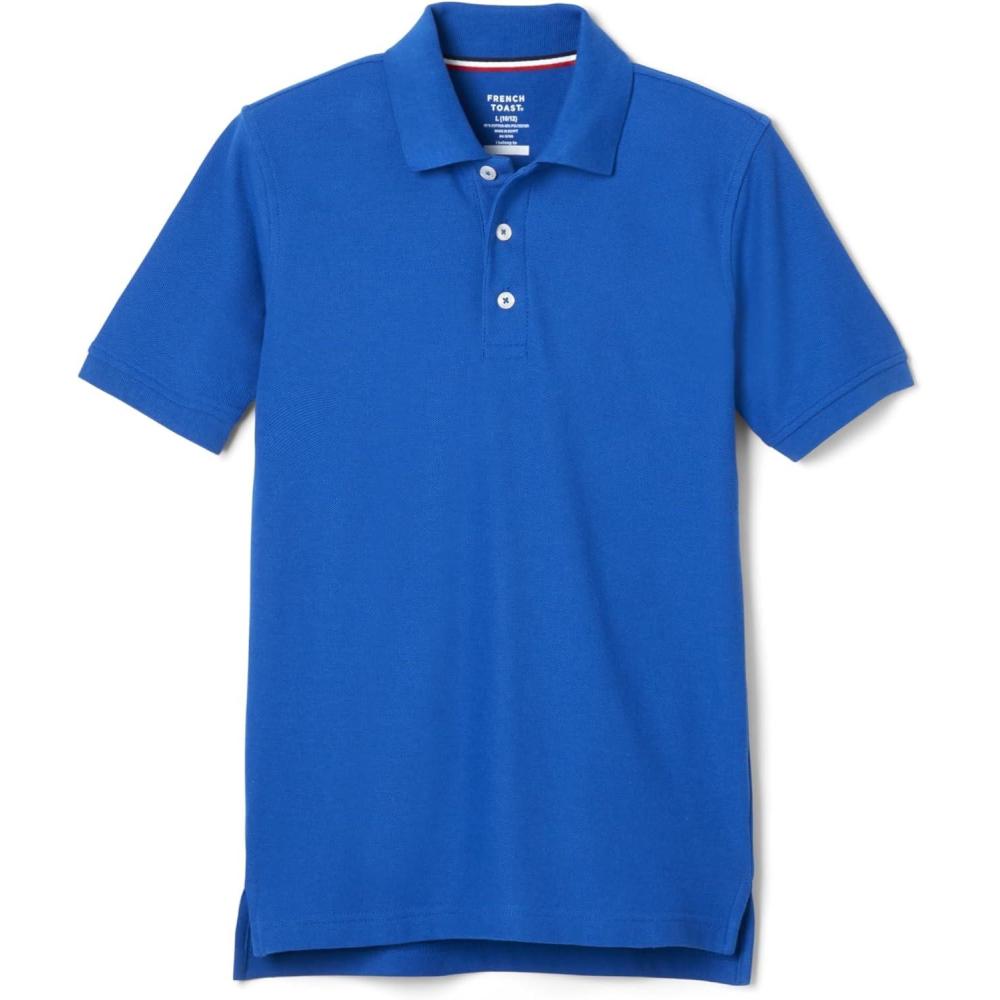 French Toast Boys Short Sleeve Pique Polo Shirt (Standard & Husky), Black, 10(Royal)