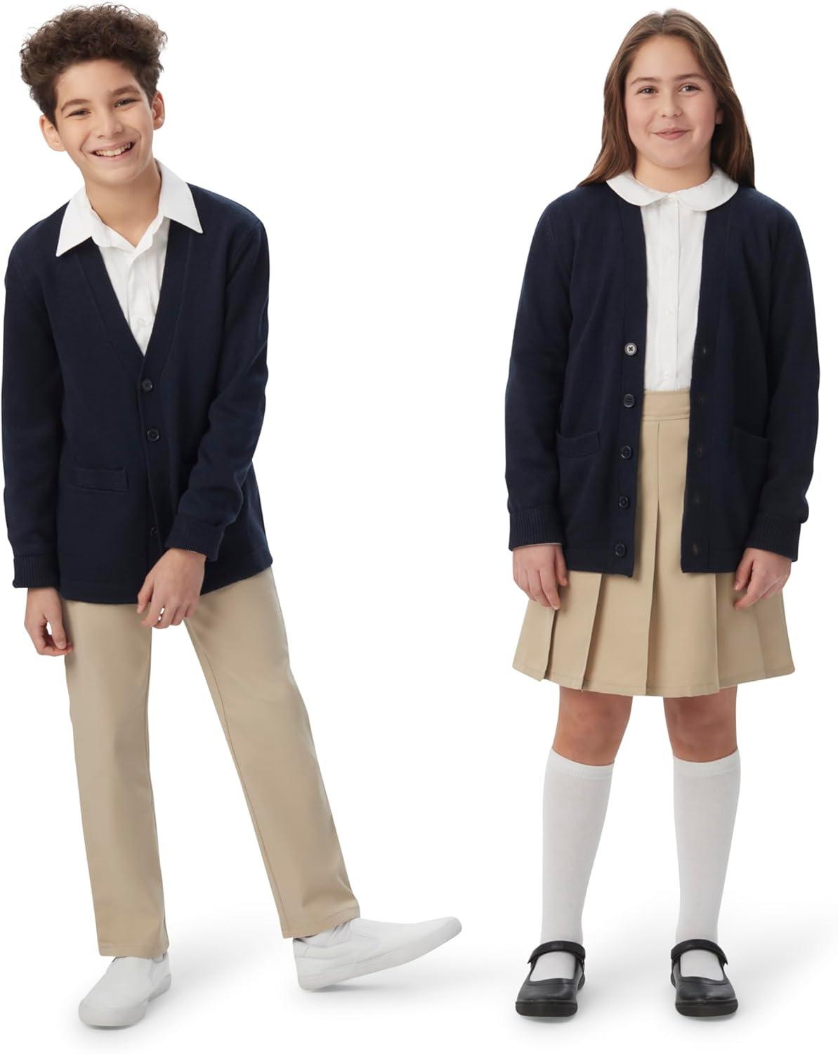 French Toast Unisex Anti-pill V-neck (Standard & Husky) School Uniform Cardigan Sweater(Red)