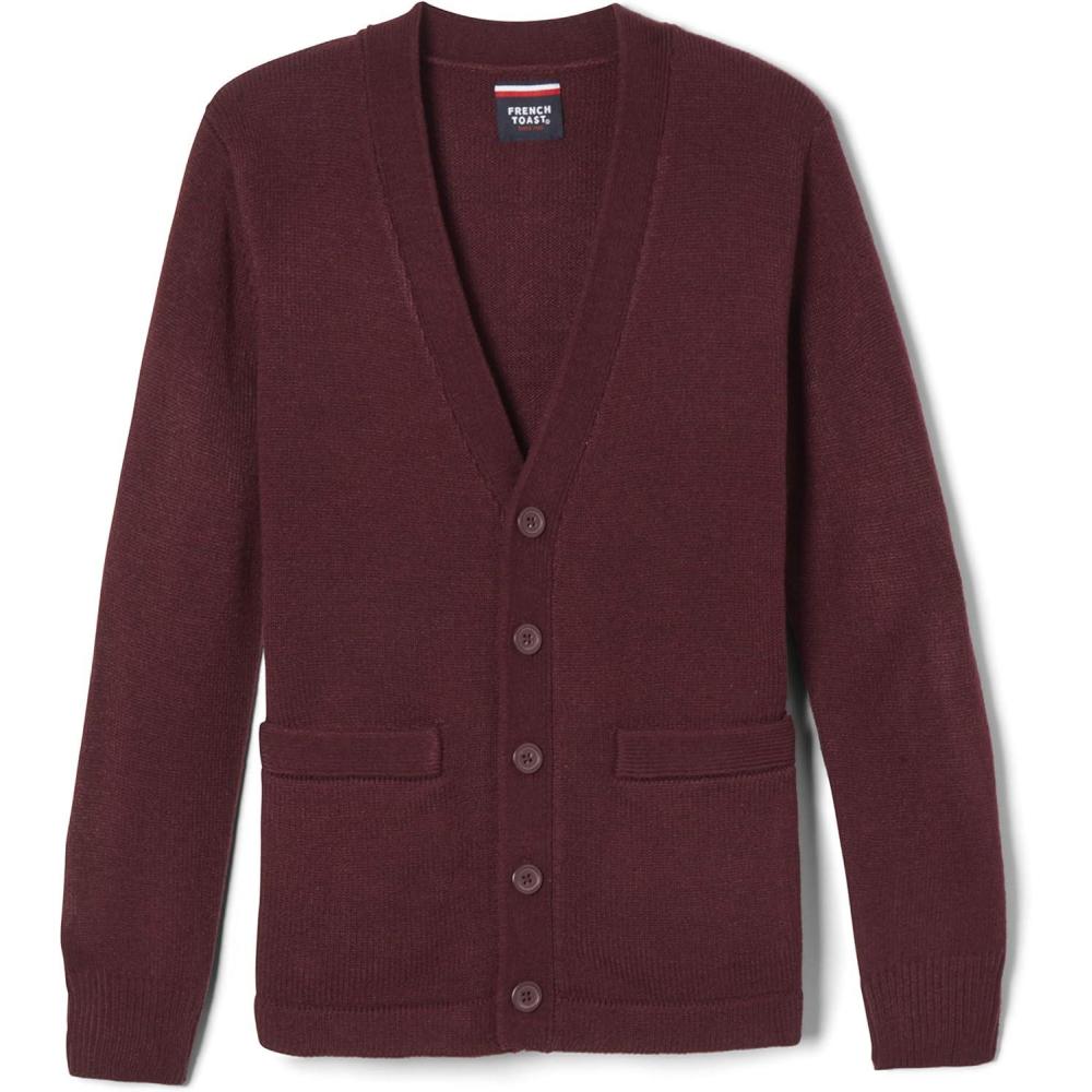 French Toast Unisex Anti-pill V-neck (Standard & Husky) School Uniform Cardigan Sweater(Burgundy)