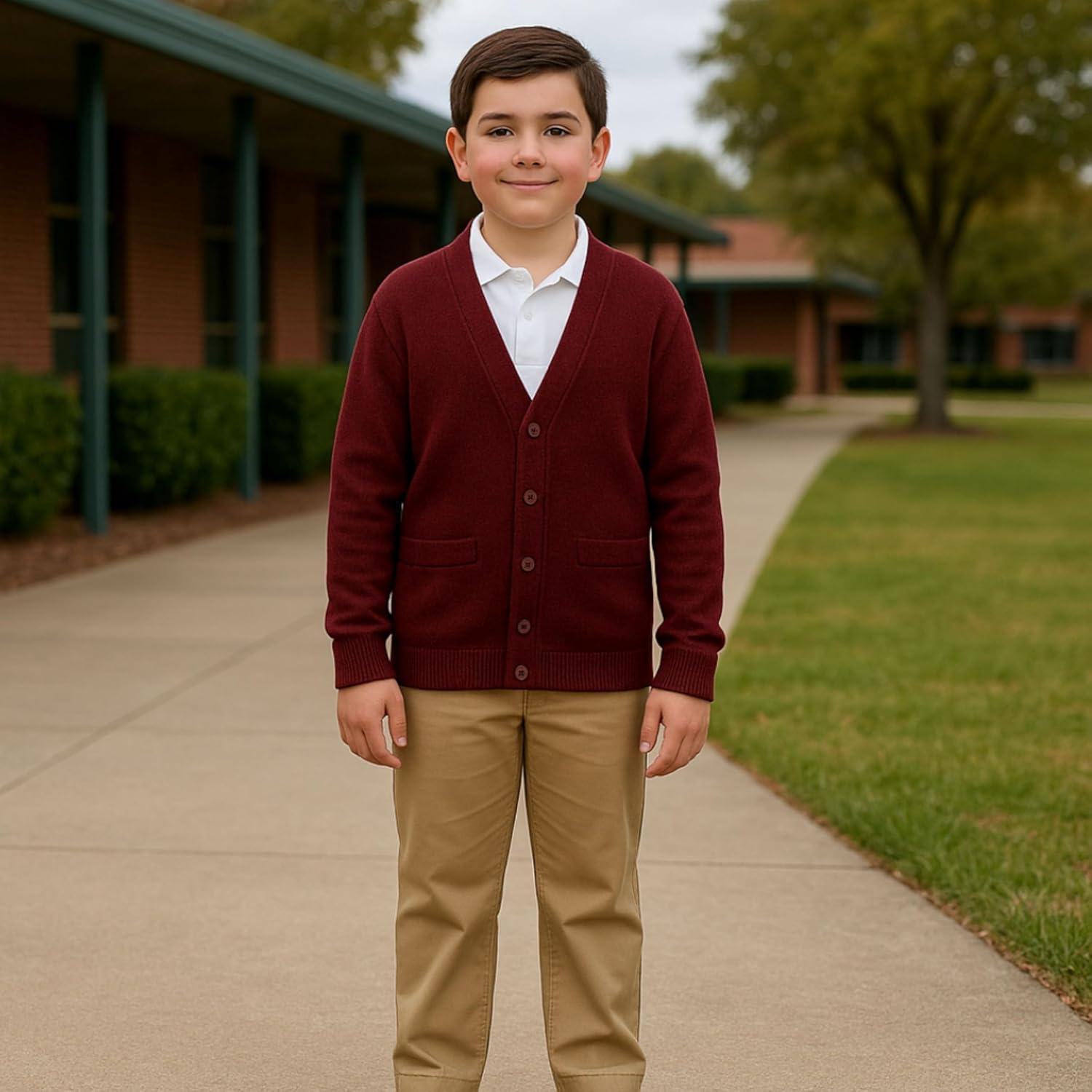 French Toast Unisex Anti-pill V-neck (Standard & Husky) School Uniform Cardigan Sweater(Burgundy)