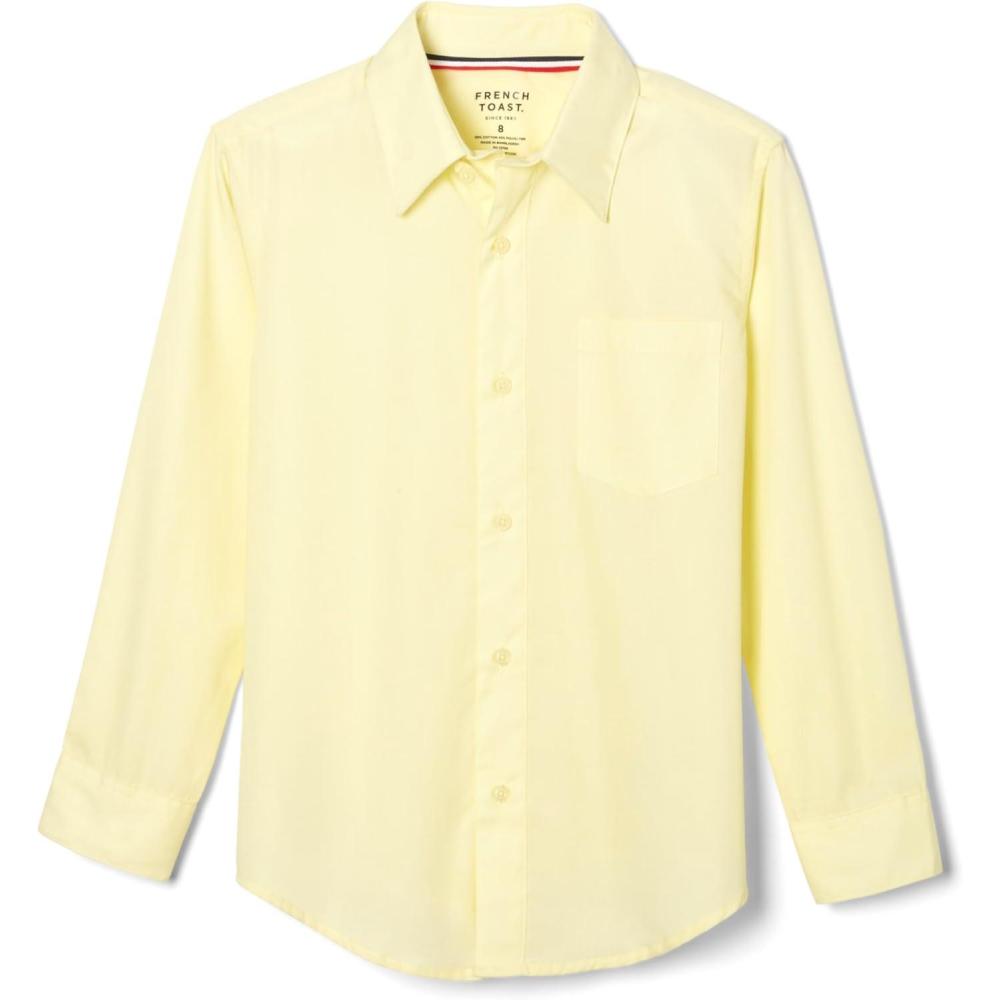 French Toast Boys’ Expandable Collar Button Down Dress Shirt with Long Sleeves (Standard & Husky)(Yellow)
