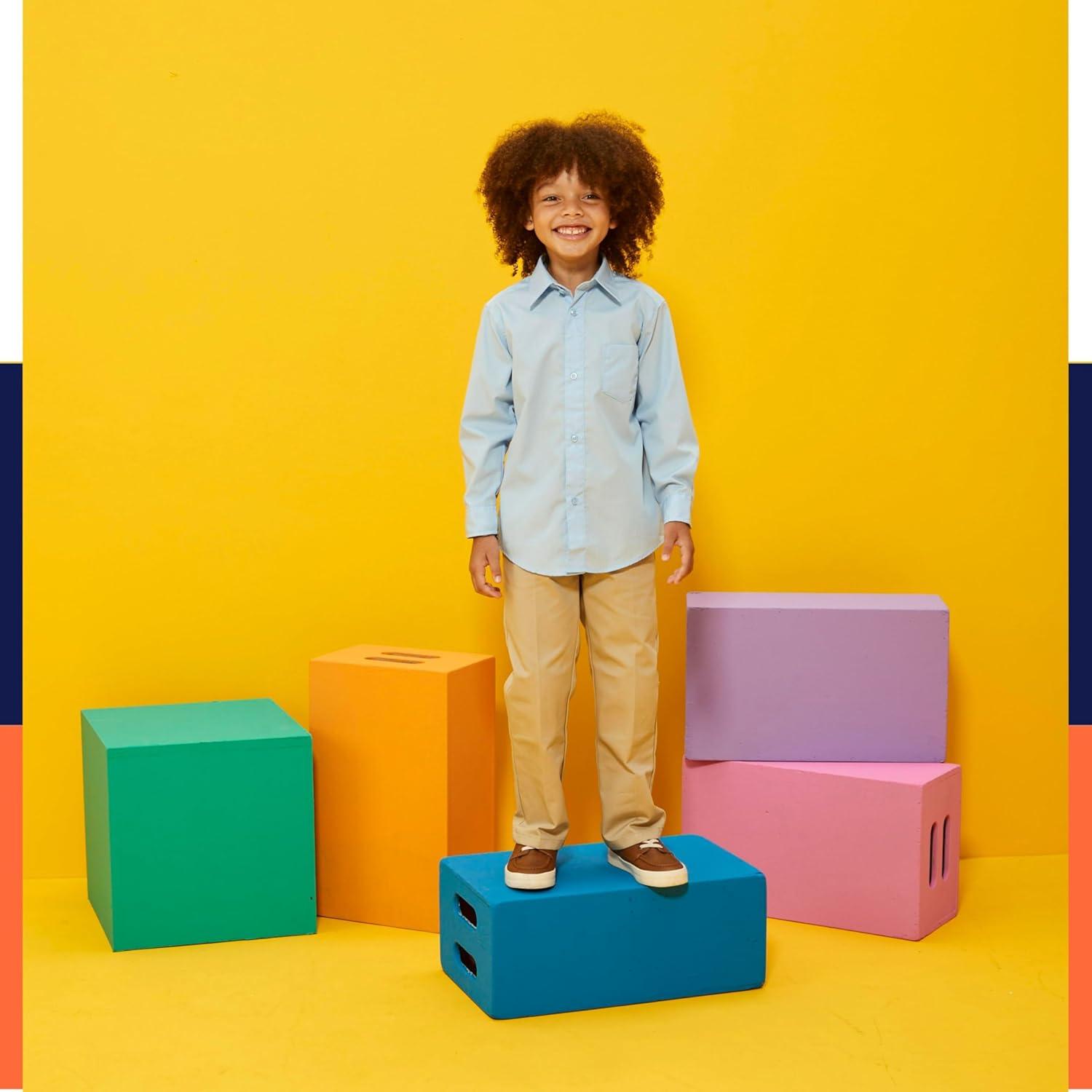 French Toast Boys’ Expandable Collar Button Down Dress Shirt with Long Sleeves (Standard & Husky)(Yellow)