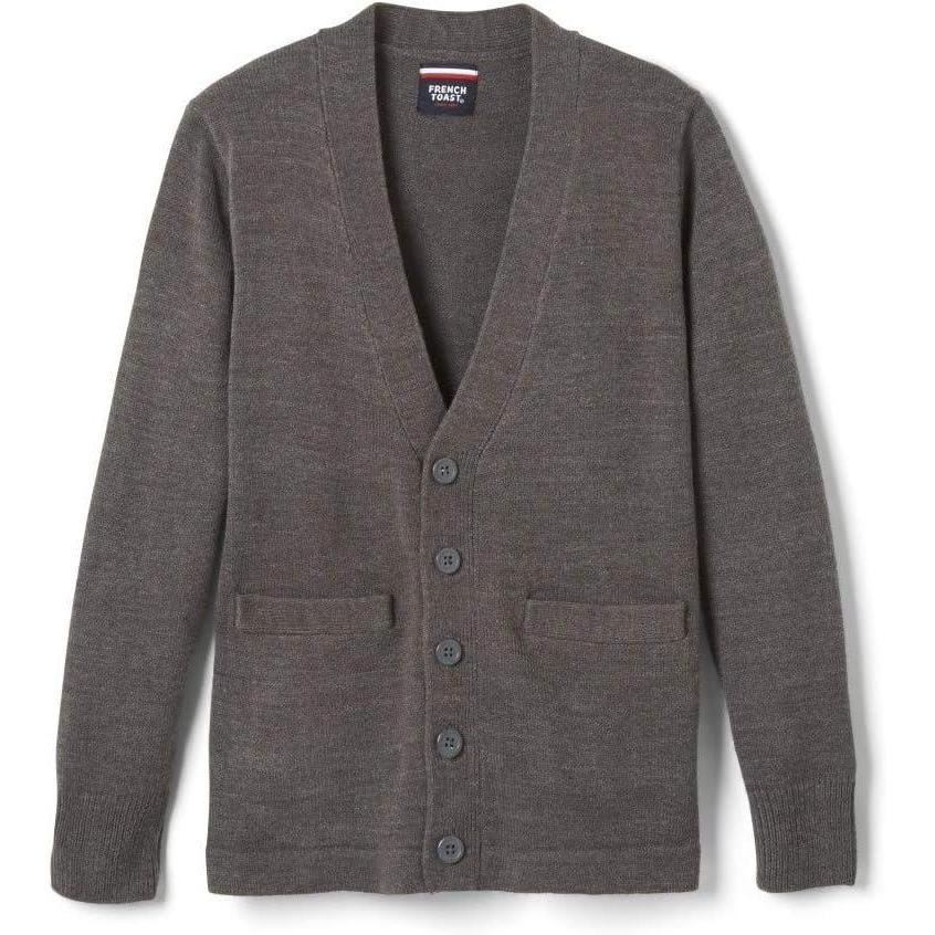 French Toast Unisex Anti-pill V-neck (Standard & Husky) School Uniform Cardigan Sweater(Charcoal Heather Gray)