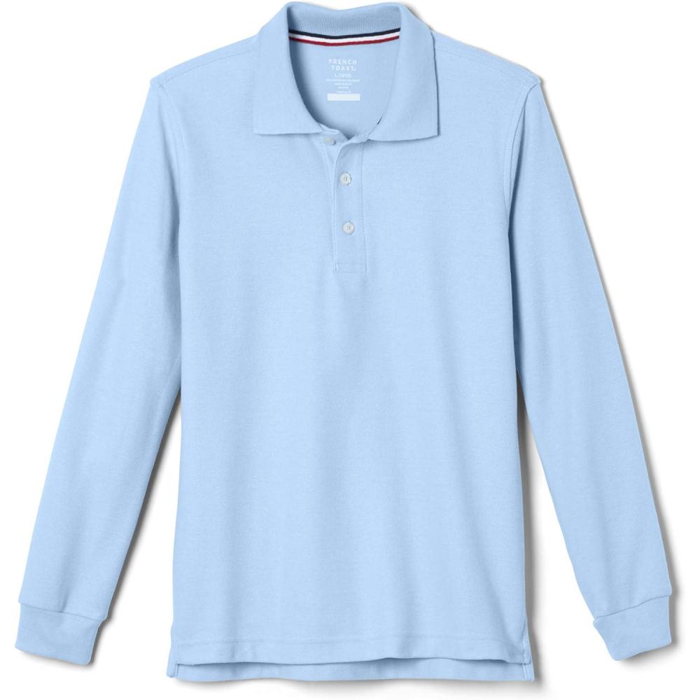 French Toast Boys Pique Polo School Uniform Shirt with Long Sleeves for Boys and Girls(Light Blue)