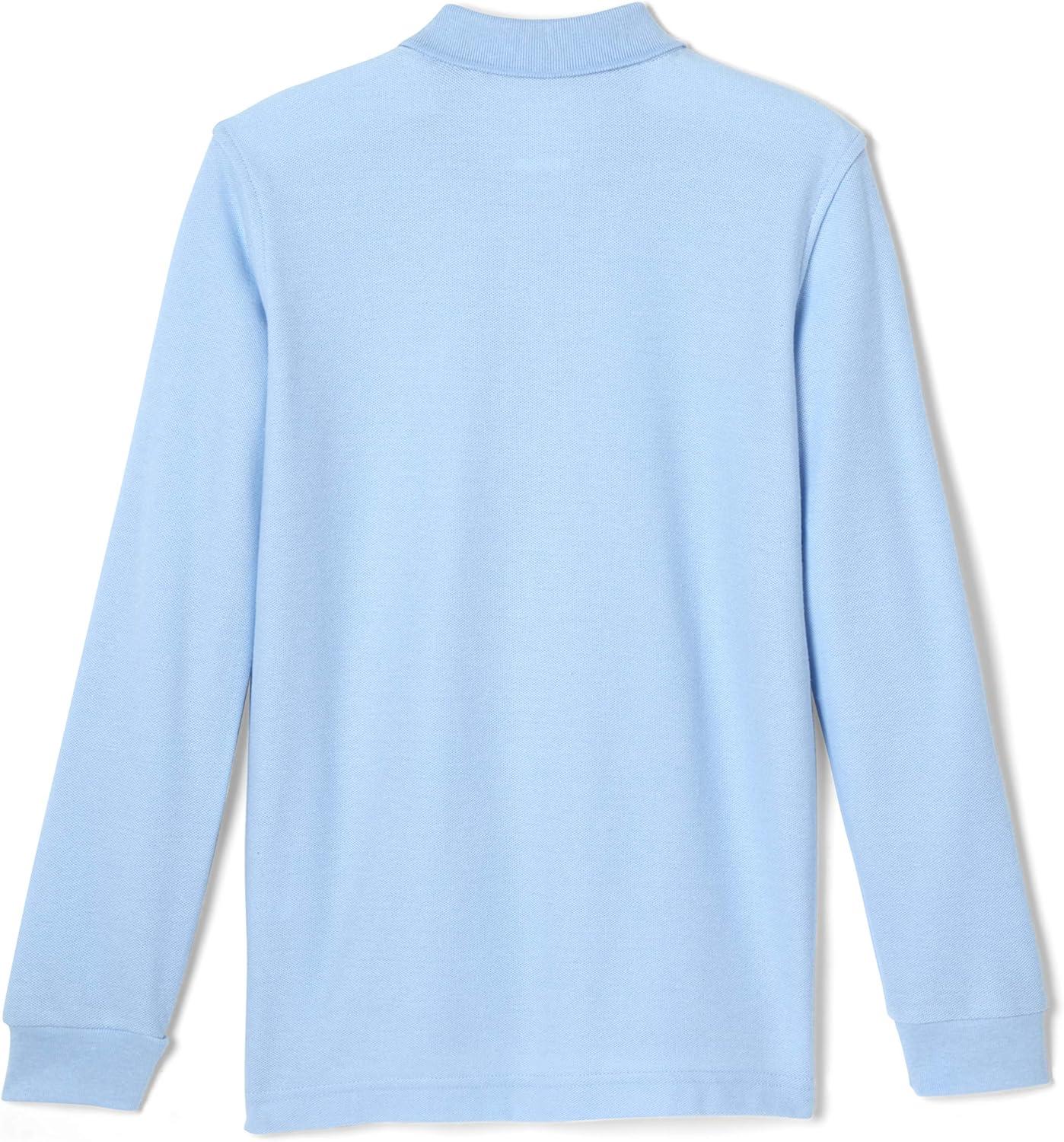 French Toast Boys Pique Polo School Uniform Shirt with Long Sleeves for Boys and Girls(Light Blue)