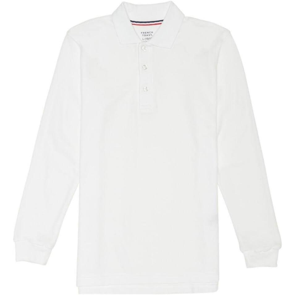 French Toast Boys Pique Polo School Uniform Shirt with Long Sleeves for Boys and Girls(White-blue)