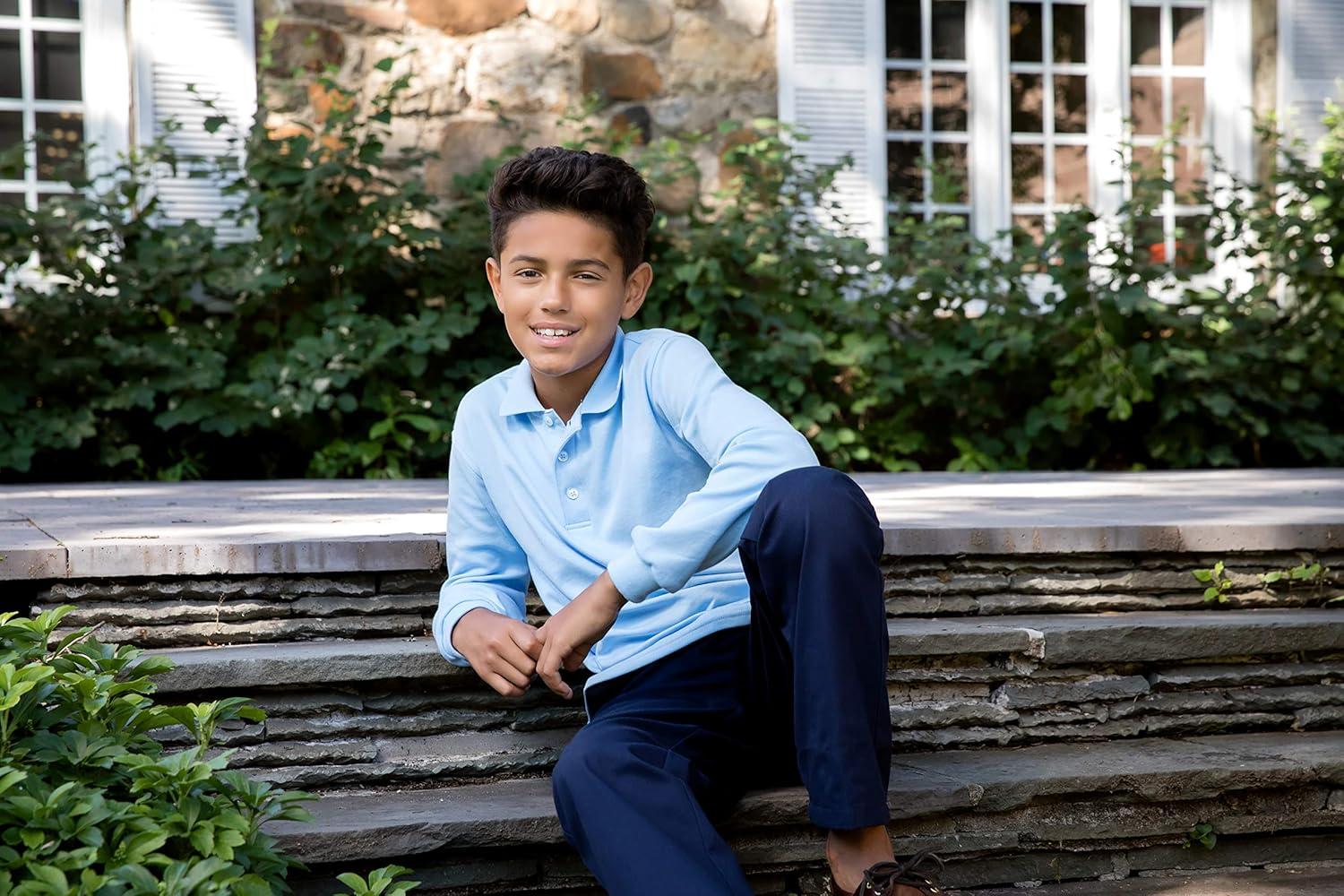 French Toast Boys’ Relaxed Fit Twill Pant with Adjustable Waist in Standard Slim and Husky(Navy)