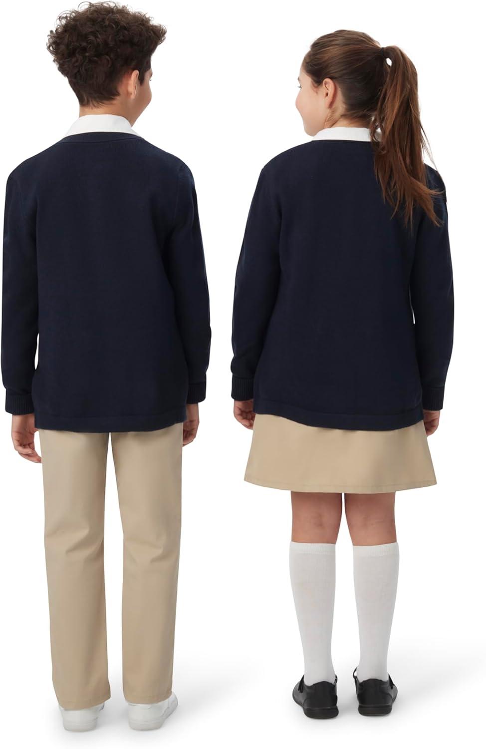 French Toast Unisex Anti-pill V-neck (Standard & Husky) School Uniform Cardigan Sweater(Navy)