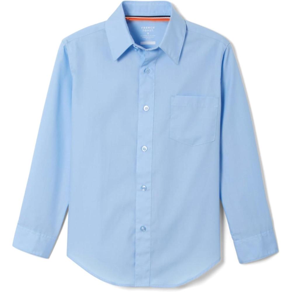 French Toast Boys’ Expandable Collar Button Down Dress Shirt with Long Sleeves (Standard & Husky)(Light Blue)