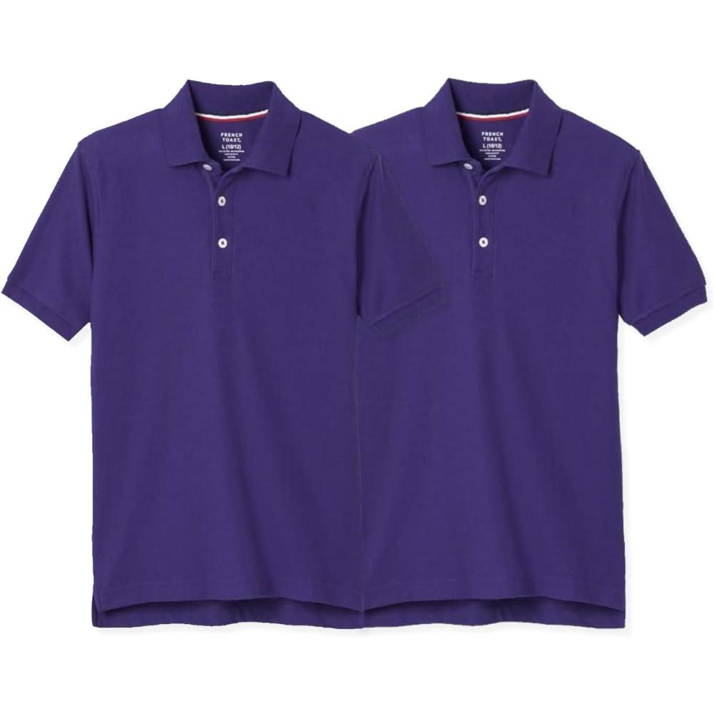 French Toast Boys’ 2-Pack Short Sleeve Pique Polo Shirt(Purple)