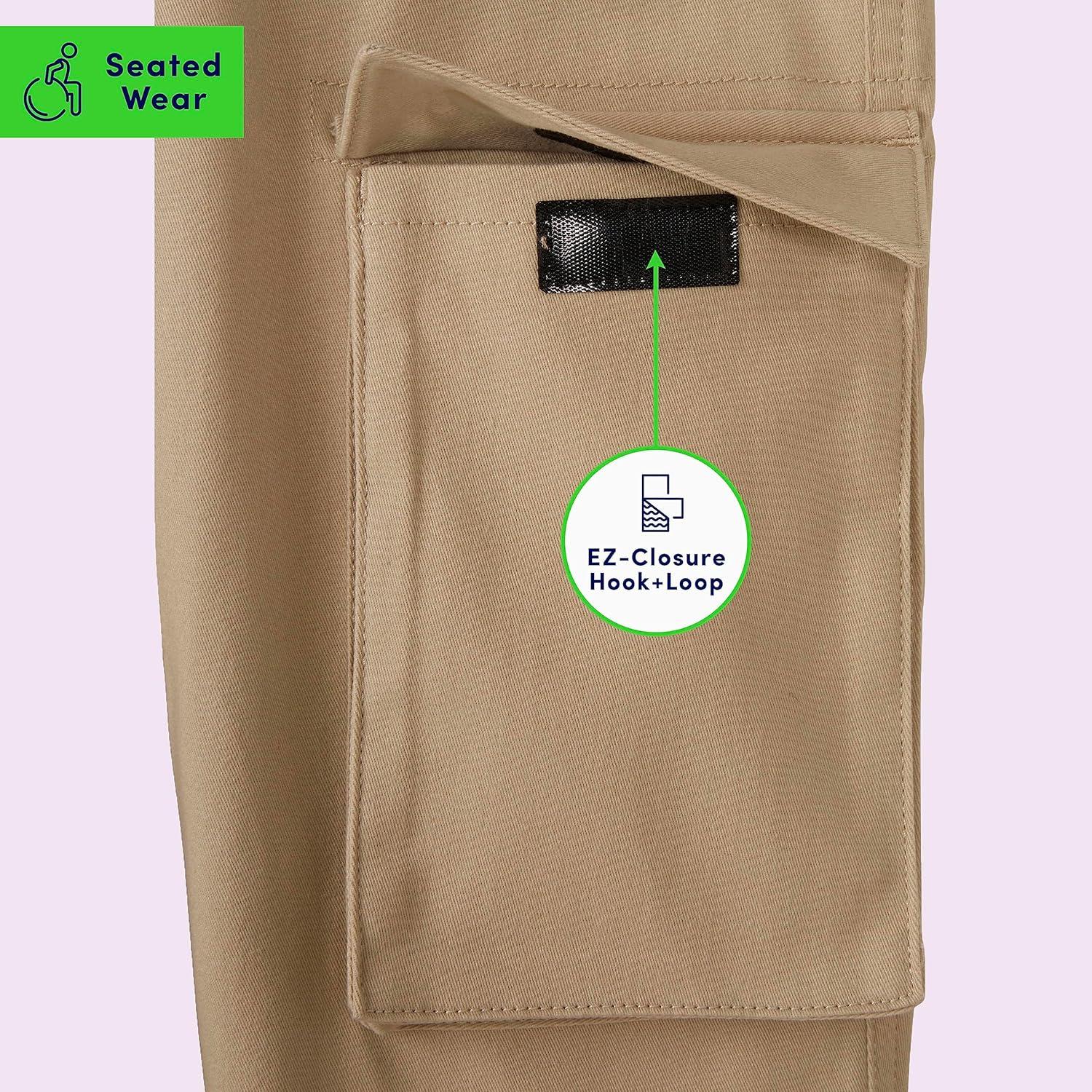 French Toast Boys Adaptive Seated Straight Leg Stretch Twill Pant with Thigh Pocket(Khaki)