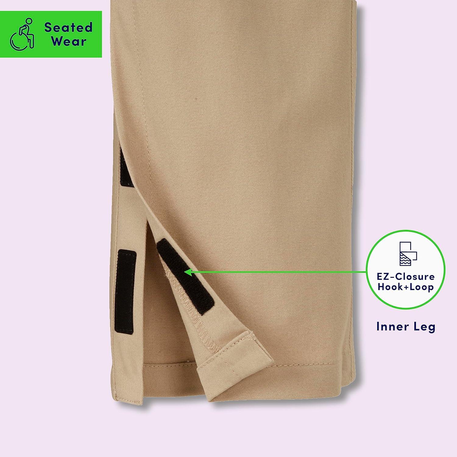 French Toast Boys Adaptive Seated Straight Leg Stretch Twill Pant with Thigh Pocket(Khaki)