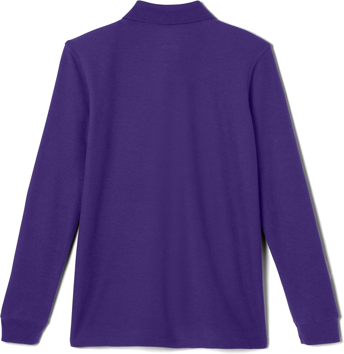 French Toast Boys Pique Polo School Uniform Shirt with Long Sleeves for Boys and Girls(Purple)