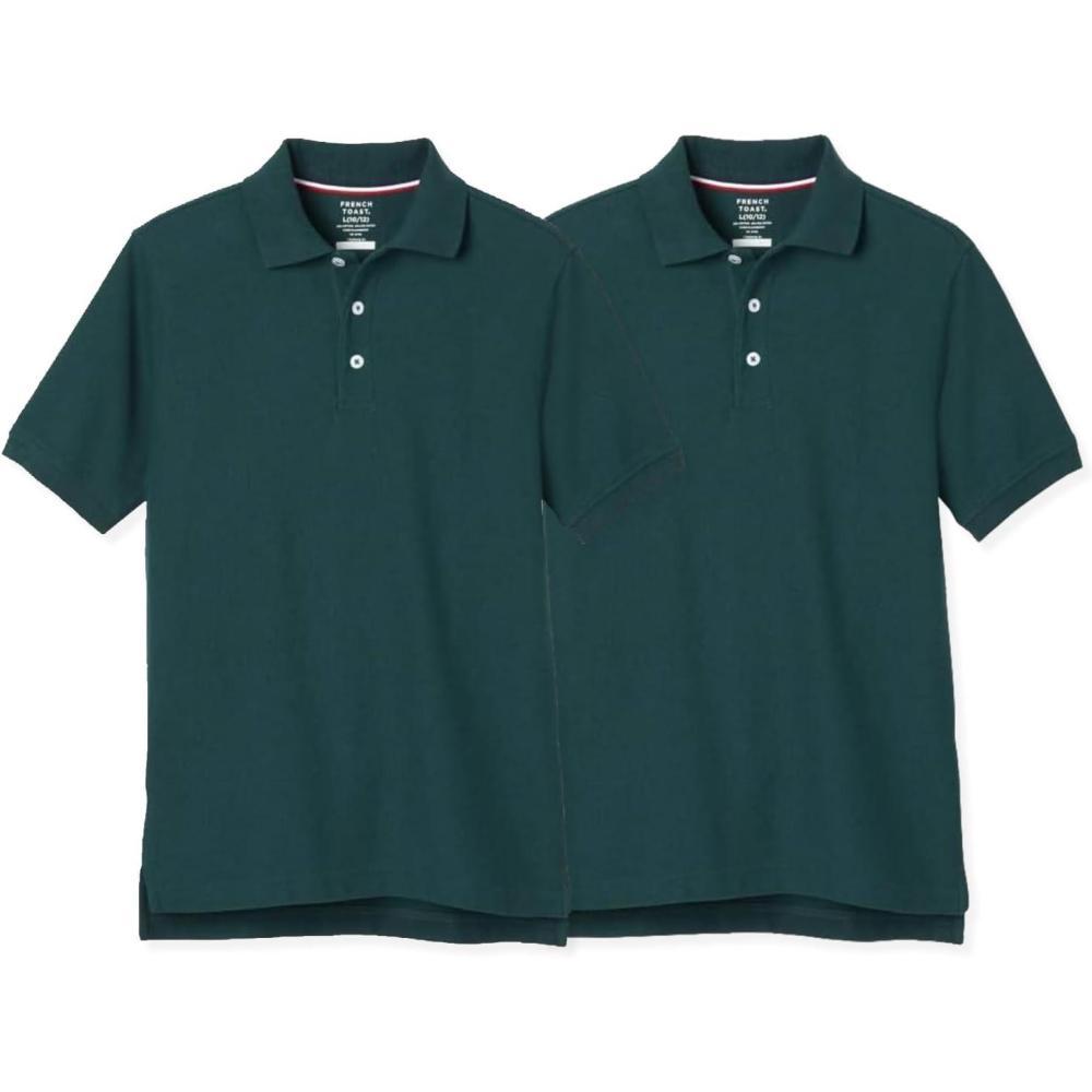 French Toast Boys’ 2-Pack Short Sleeve Pique Polo Shirt(Hunter Green)
