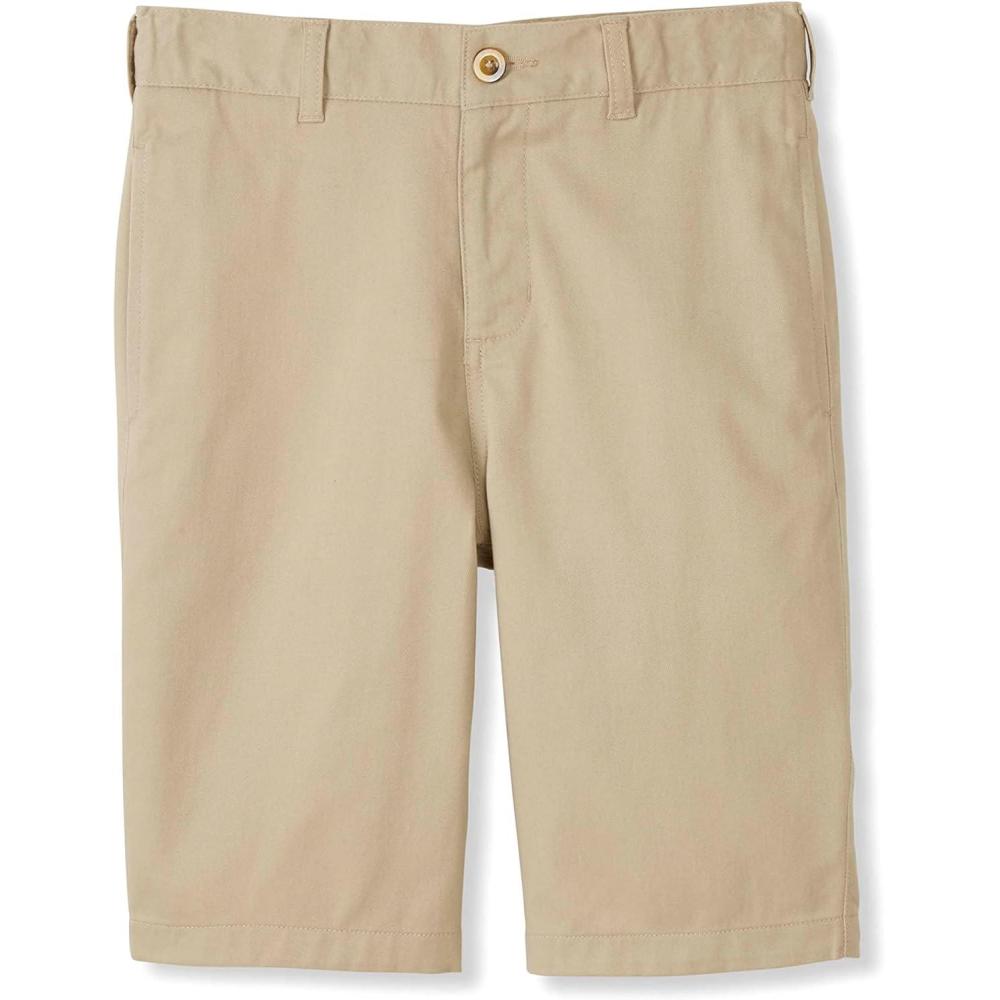 French Toast Girls Adjustable Waist Flat Front Shorts, Beige Khaki, 10 US