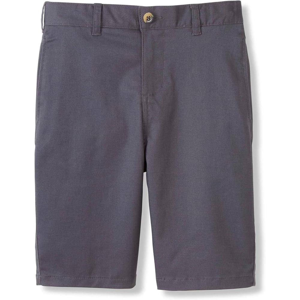French Toast Boys’ Adjustable Waist Stretch Flat Front Shorts (Standard & Husky) for School Uniform(Grey)
