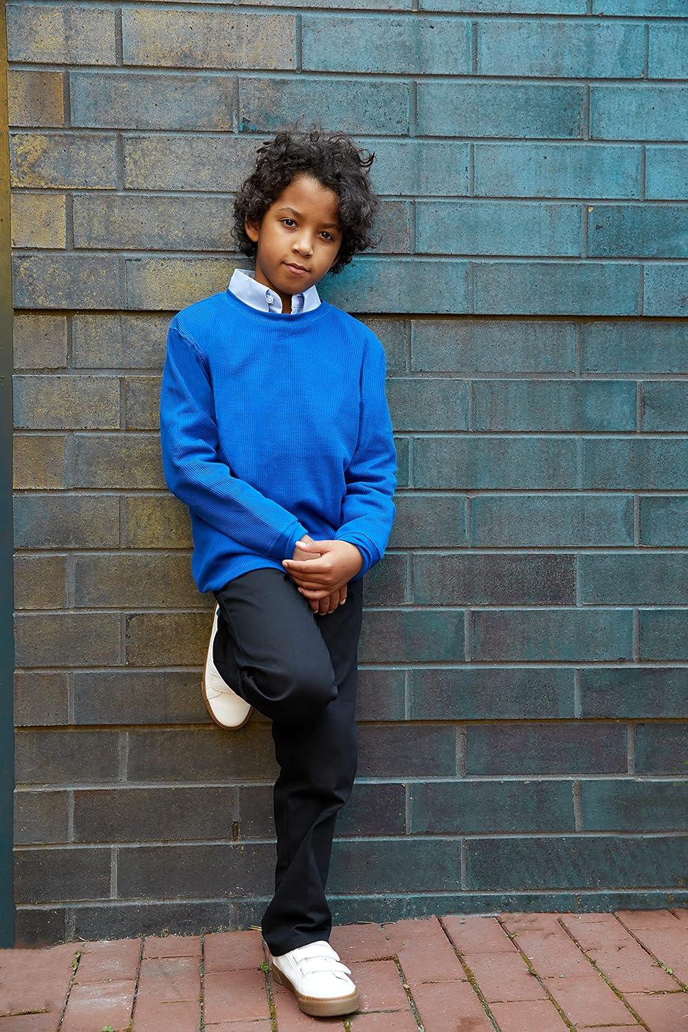 French Toast Boys’ Adjustable Waist Relaxed Fit Twill Pant (Standard, Slim & Husky)(Black)