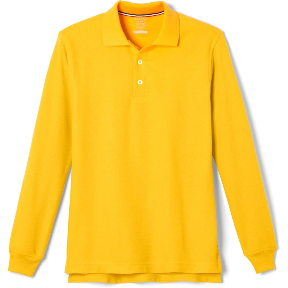 French Toast Boys Pique Polo School Uniform Shirt with Long Sleeves for Boys and Girls(Gold)