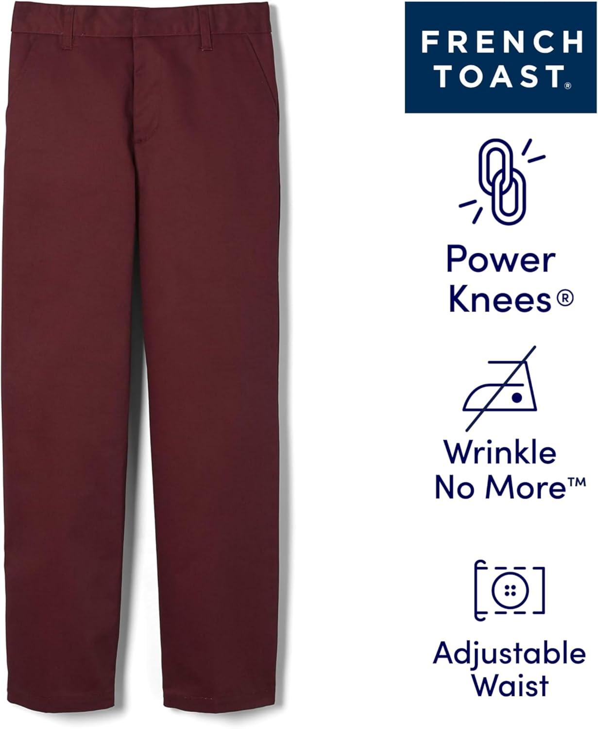 French Toast Boys’ Adjustable Waist Relaxed Fit Twill Pant (Standard, Slim & Husky)(Burgundy)