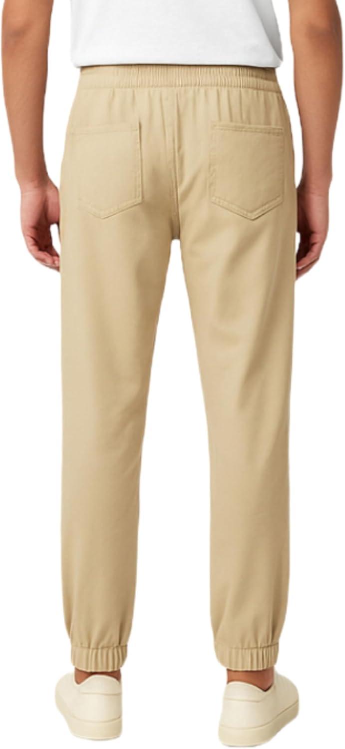 French Toast Young Men’s Pull-On Stretch Twill Jogger with Zipper Pockets(Khaki)