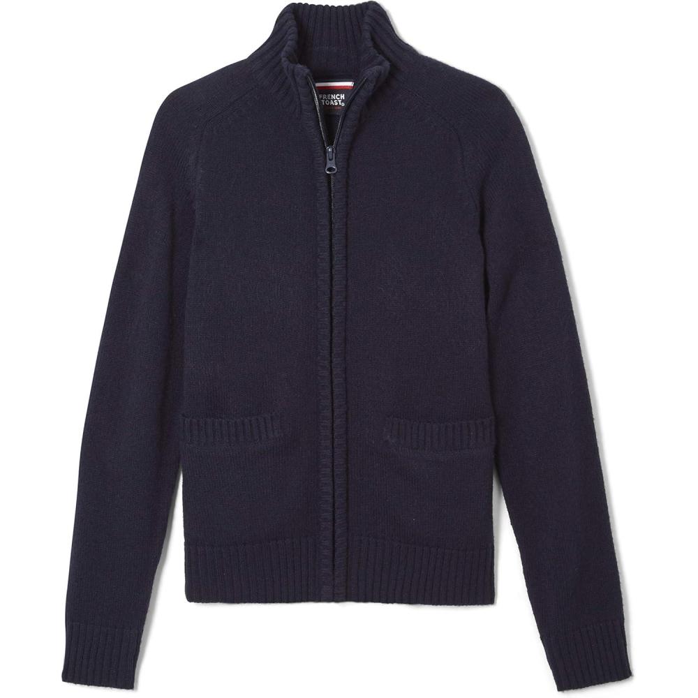 French Toast Boys’ Zip Front Sweater(Navy)