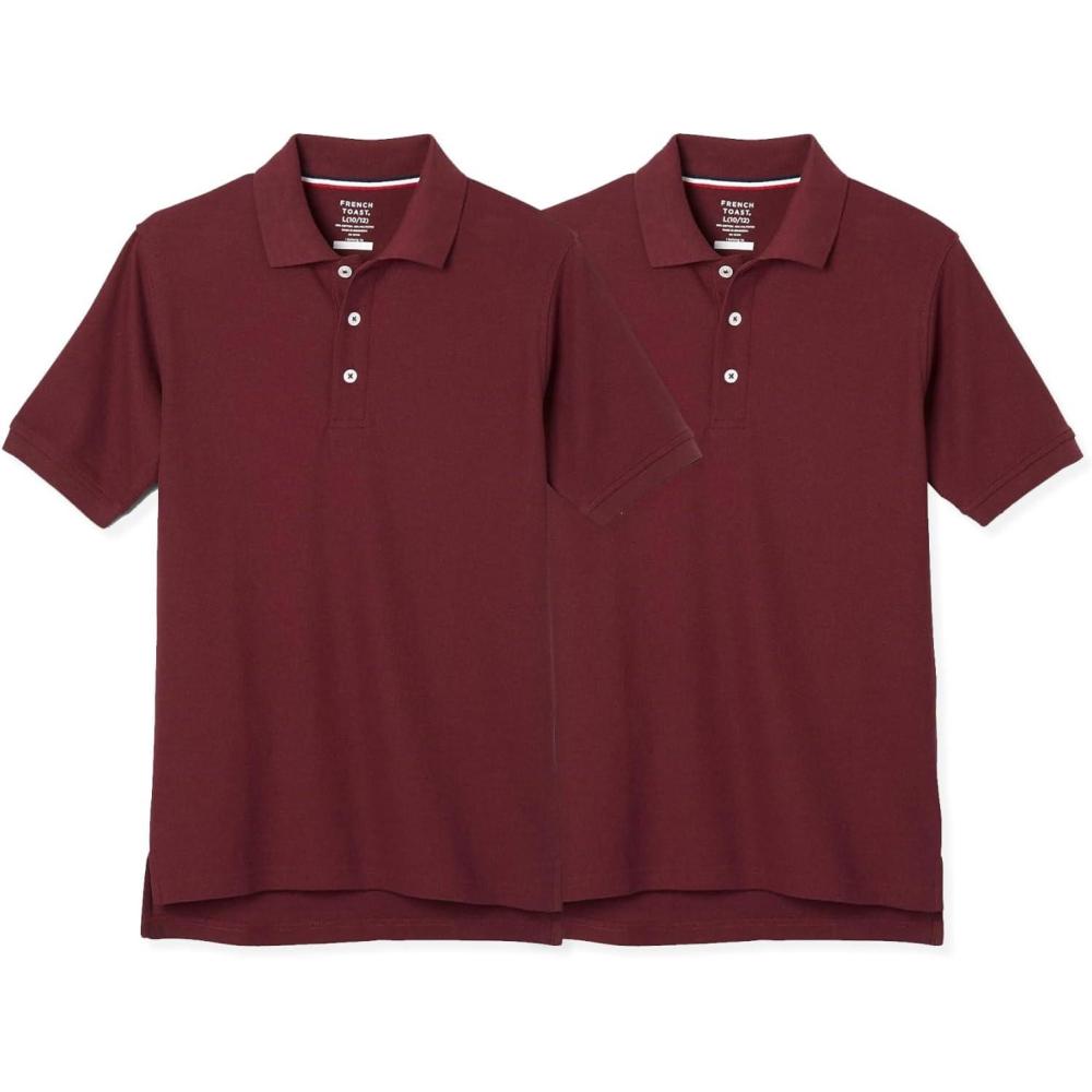 French Toast Boys’ 2-Pack Short Sleeve Pique Polo Shirt(Burgundy)