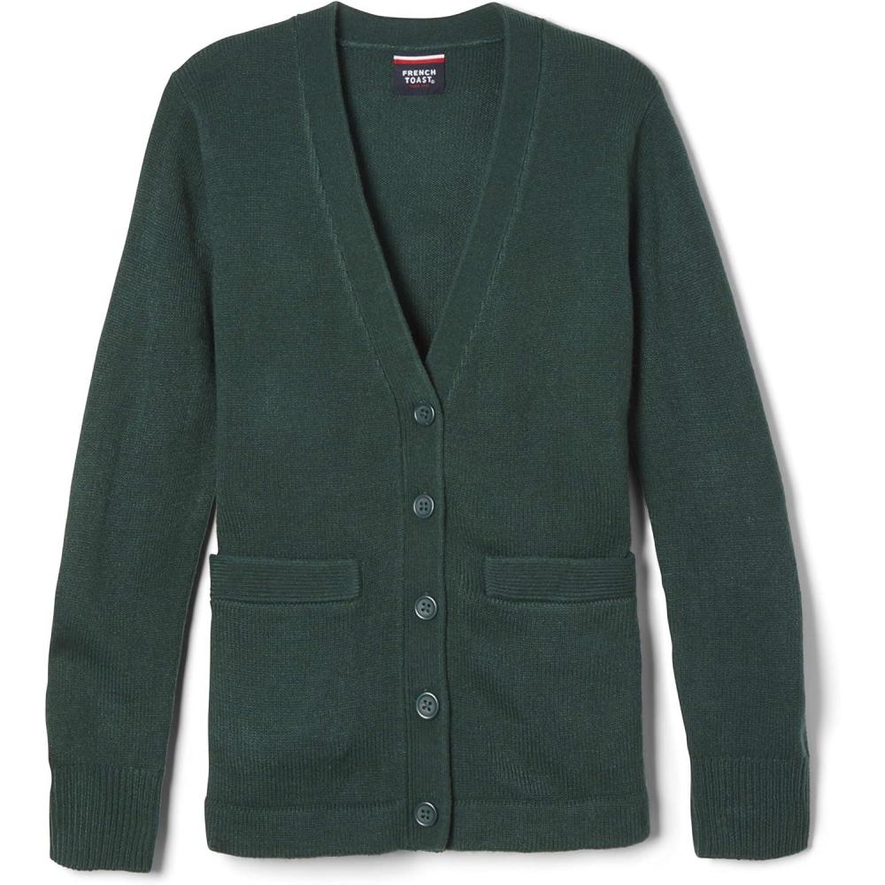 French Toast Unisex Anti-pill V-neck (Standard & Husky) School Uniform Cardigan Sweater(Hunter Green)