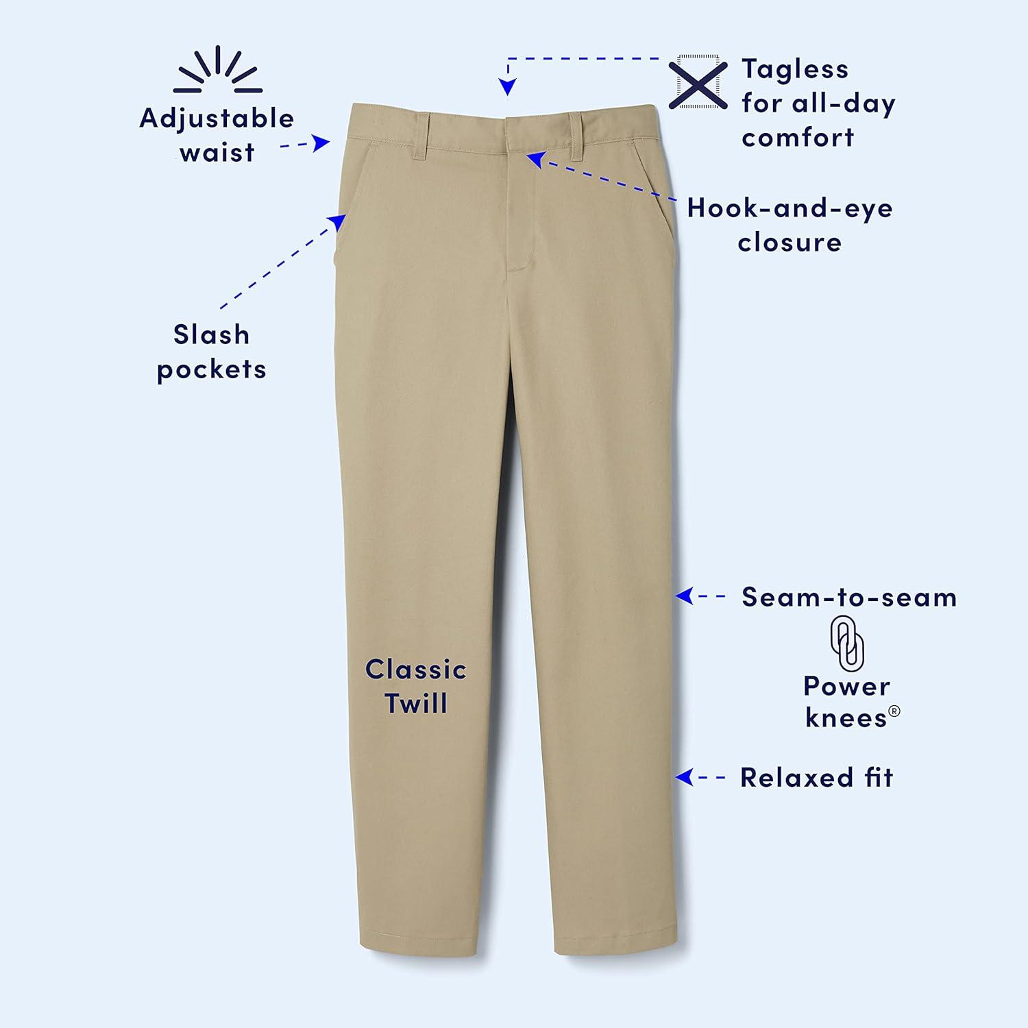French Toast Boys’ Relaxed Fit Twill Pant with Adjustable Waist in Standard Slim and Husky(Black)