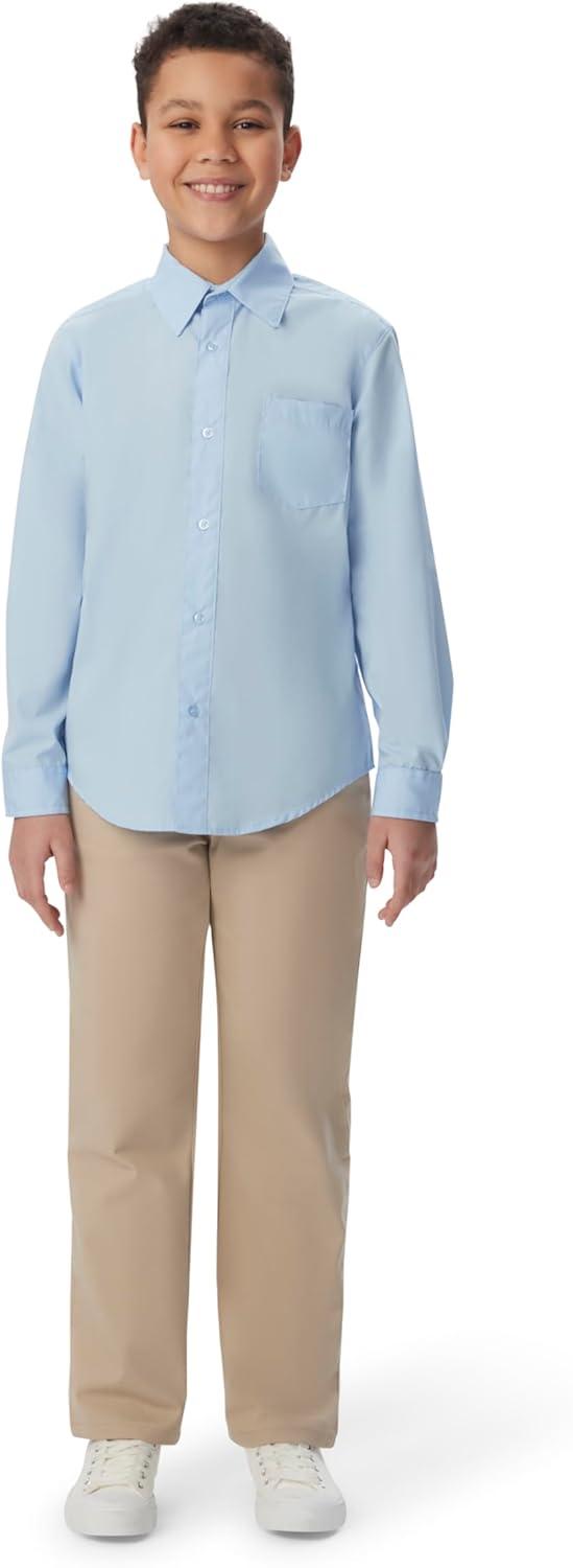 French Toast Boys’ Expandable Collar Button Down Dress Shirt with Long Sleeves (Standard & Husky)(White)