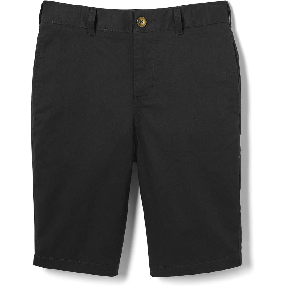 French Toast Boys’ Adjustable Waist Flat Front Chino Bermuda Shorts with Stretch (Standard & Husky), Black, 14