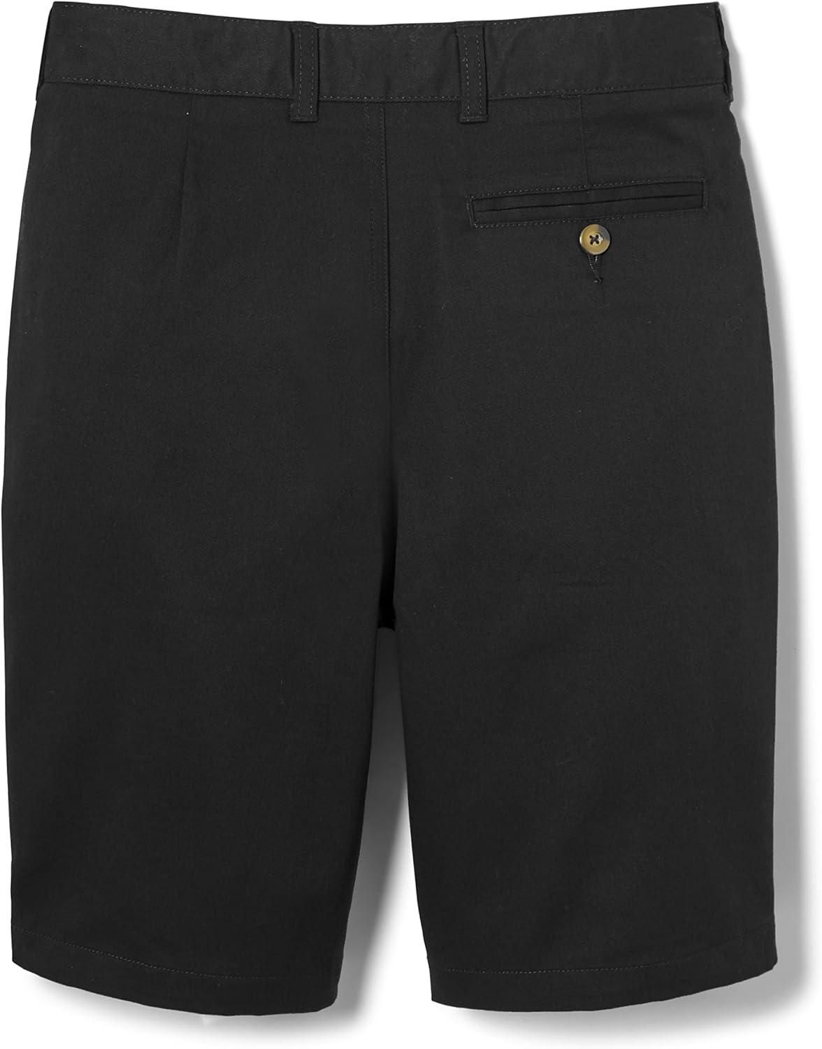 French Toast Boys’ Adjustable Waist Flat Front Chino Bermuda Shorts with Stretch (Standard & Husky), Black, 14