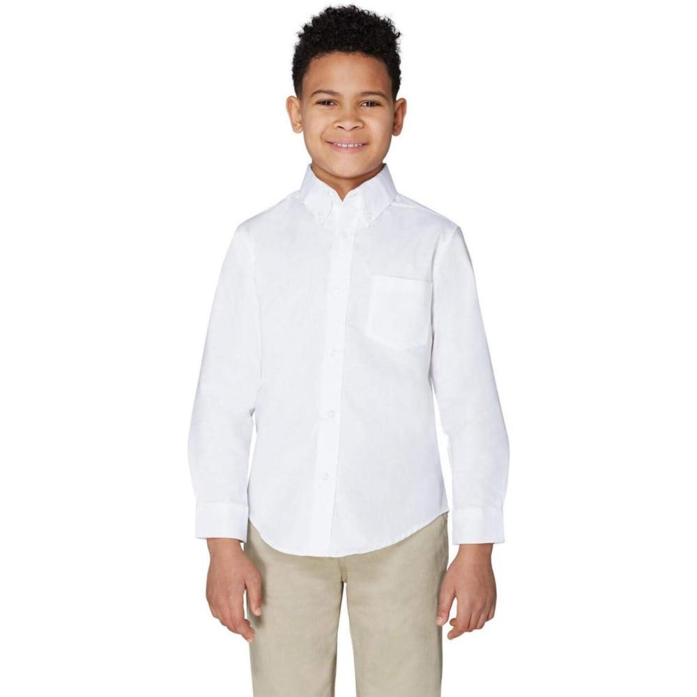 French Toast Boys Long Sleeve Oxford Shirt (Standard & Husky) Button Down Shirt(White)