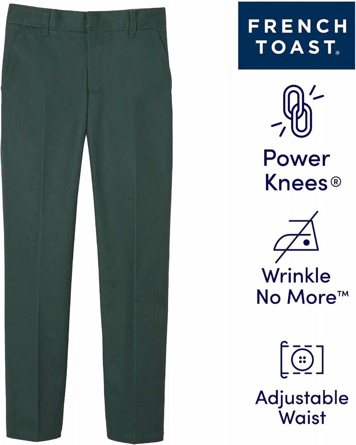 French Toast Boys’ Adjustable Waist Relaxed Fit Twill Pant (Standard, Slim & Husky)(Hunter Green)