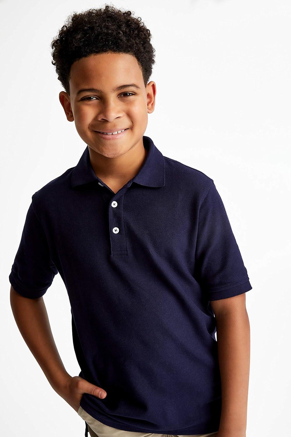 French Toast Boys’ 2-Pack Short Sleeve Pique Polo Shirt(Navy)