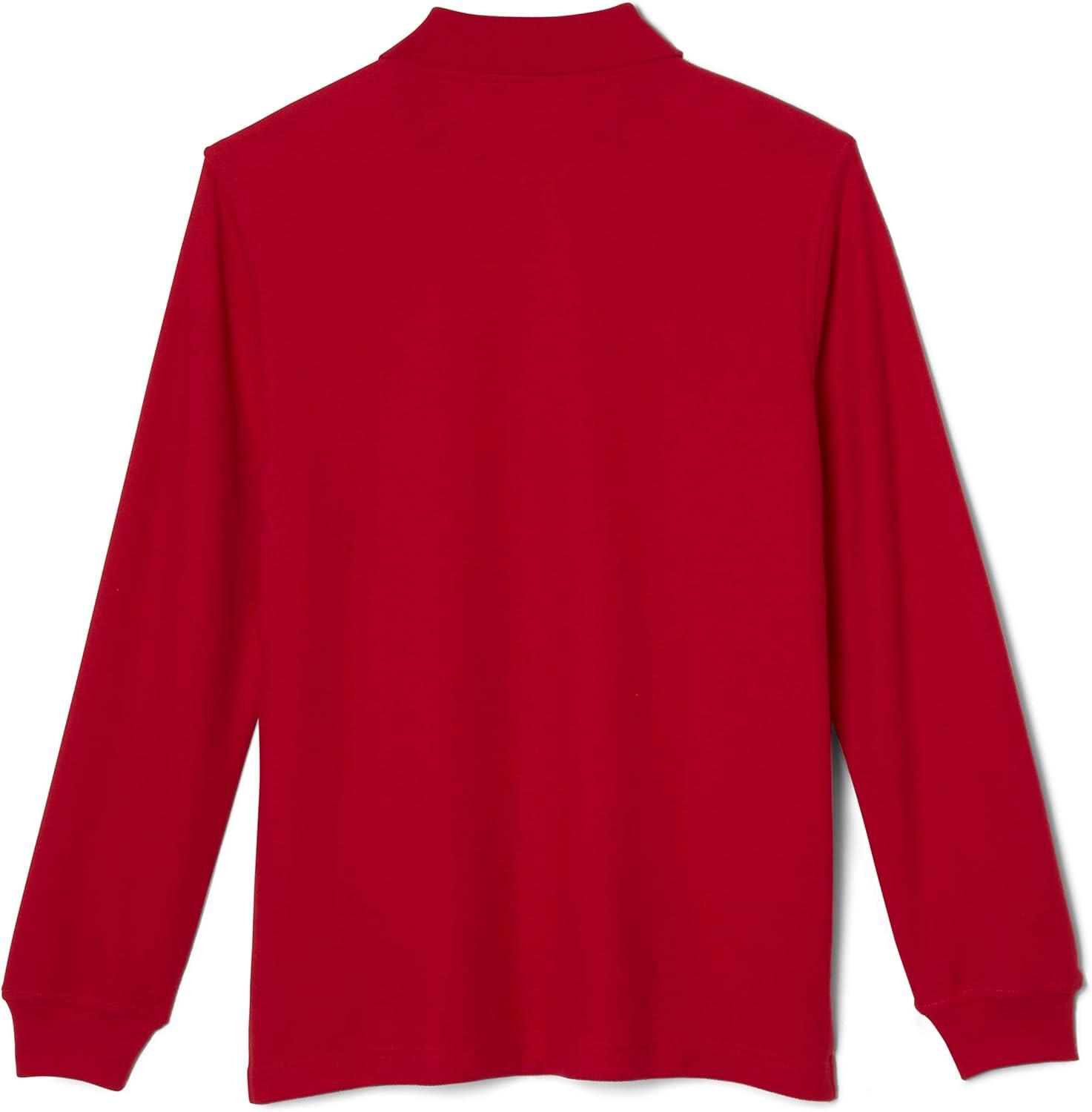 French Toast Boys Pique Polo School Uniform Shirt with Long Sleeves for Boys and Girls(Red)