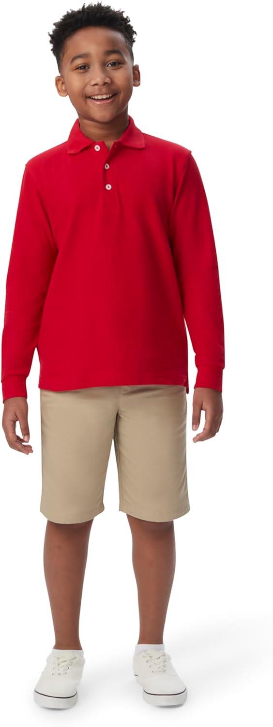 French Toast Boys Pique Polo School Uniform Shirt with Long Sleeves for Boys and Girls(Red)