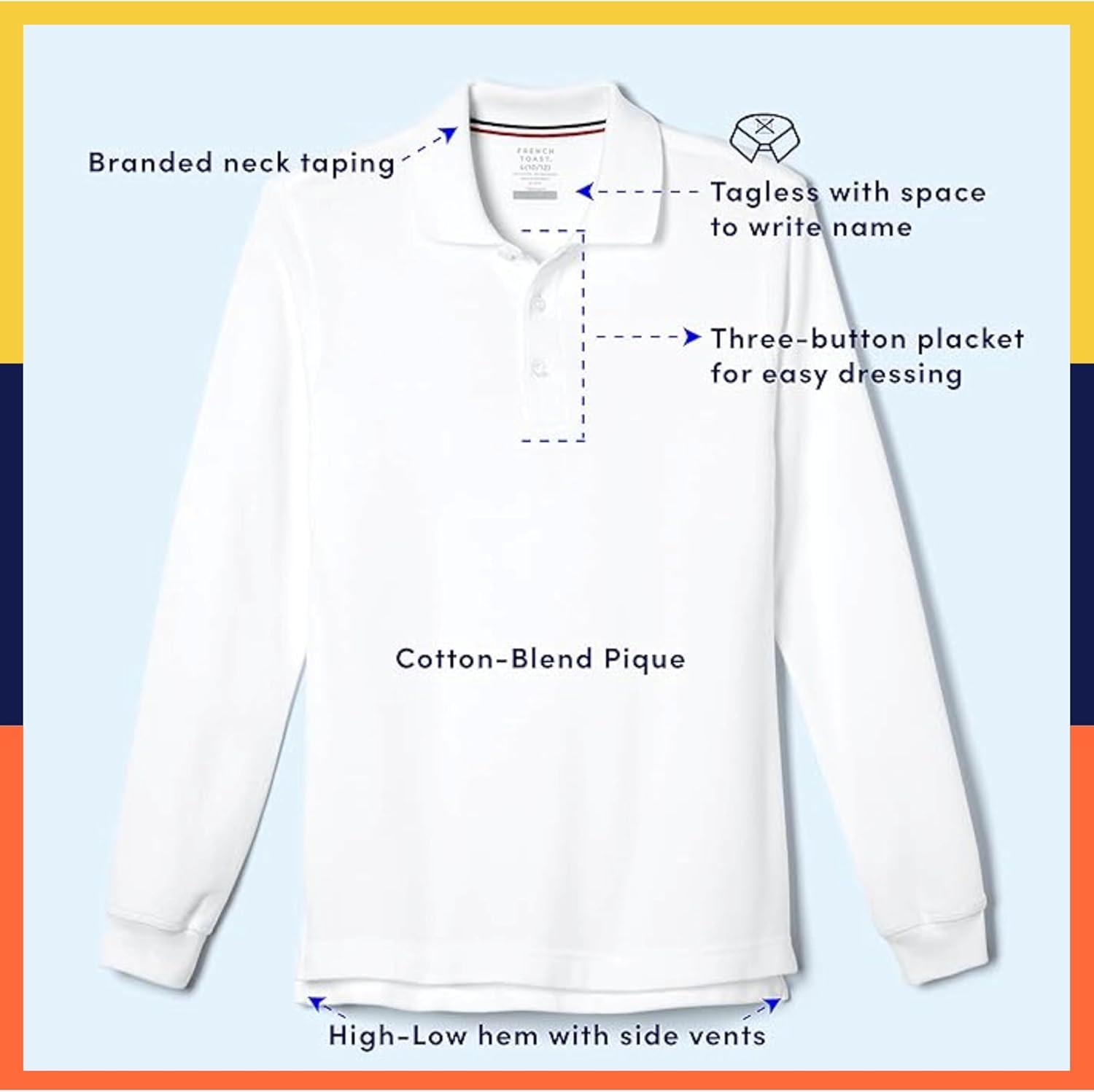 French Toast Boys Pique Polo School Uniform Shirt with Long Sleeves for Boys and Girls(Red)