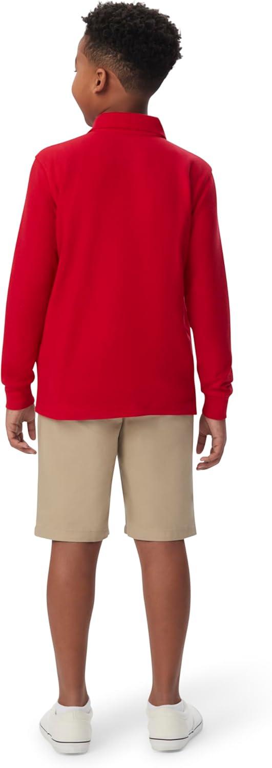 French Toast Boys Pique Polo School Uniform Shirt with Long Sleeves for Boys and Girls(Red)