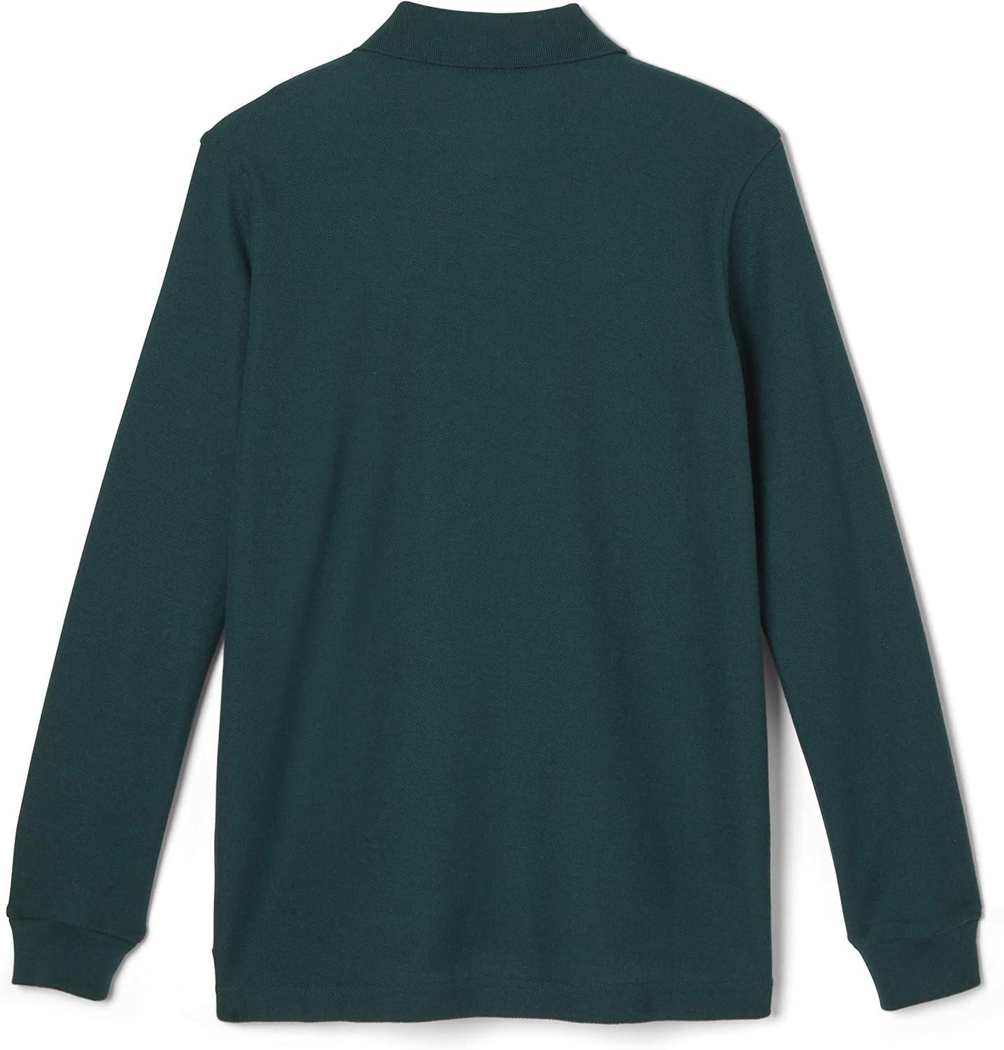 French Toast Boys Pique Polo School Uniform Shirt with Long Sleeves for Boys and Girls(Hunter Green)