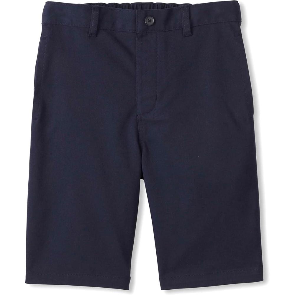 French Toast Boys’ Adaptive Flat Front Shorts with Hook and Loop Closure and Elastic Waist(Navy)