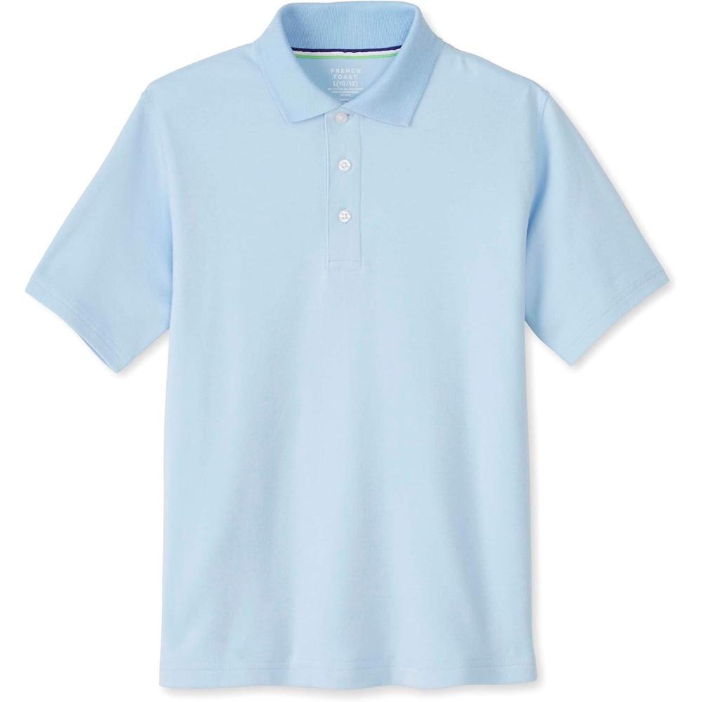 French Toast Adaptive Short Sleeve Polo Shirt | Hook and Loop Placket | Flat Seams(Light Blue (New))