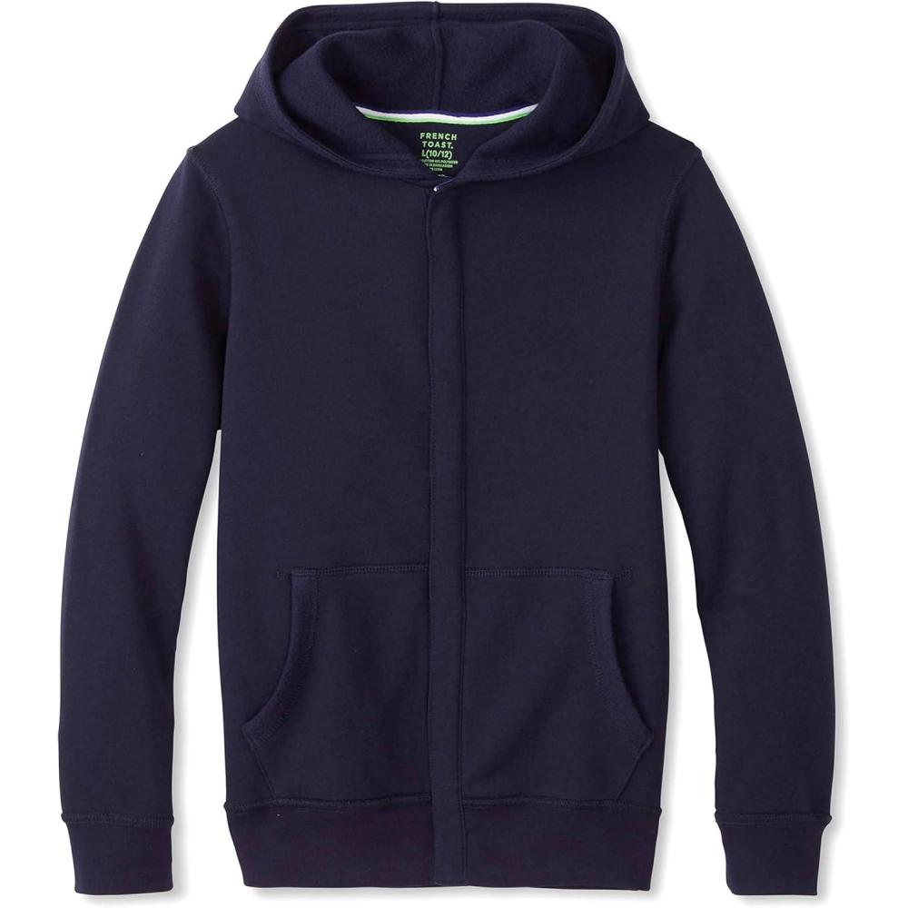 French Toast Unisex Child Adaptive Long Sleeve Fleece Hoodie With Flat Seams And Hidden Hook Loop Closure Sweatshirt(Navy (New))