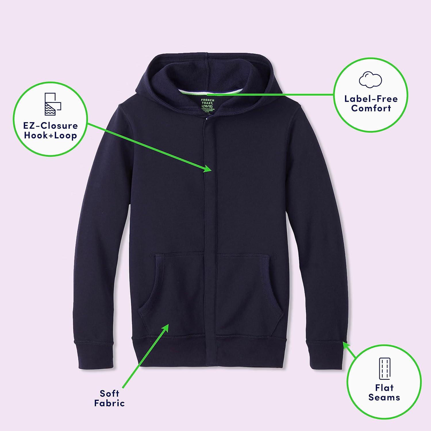 French Toast Unisex Child Adaptive Long Sleeve Fleece Hoodie With Flat Seams And Hidden Hook Loop Closure Sweatshirt(Navy (New))