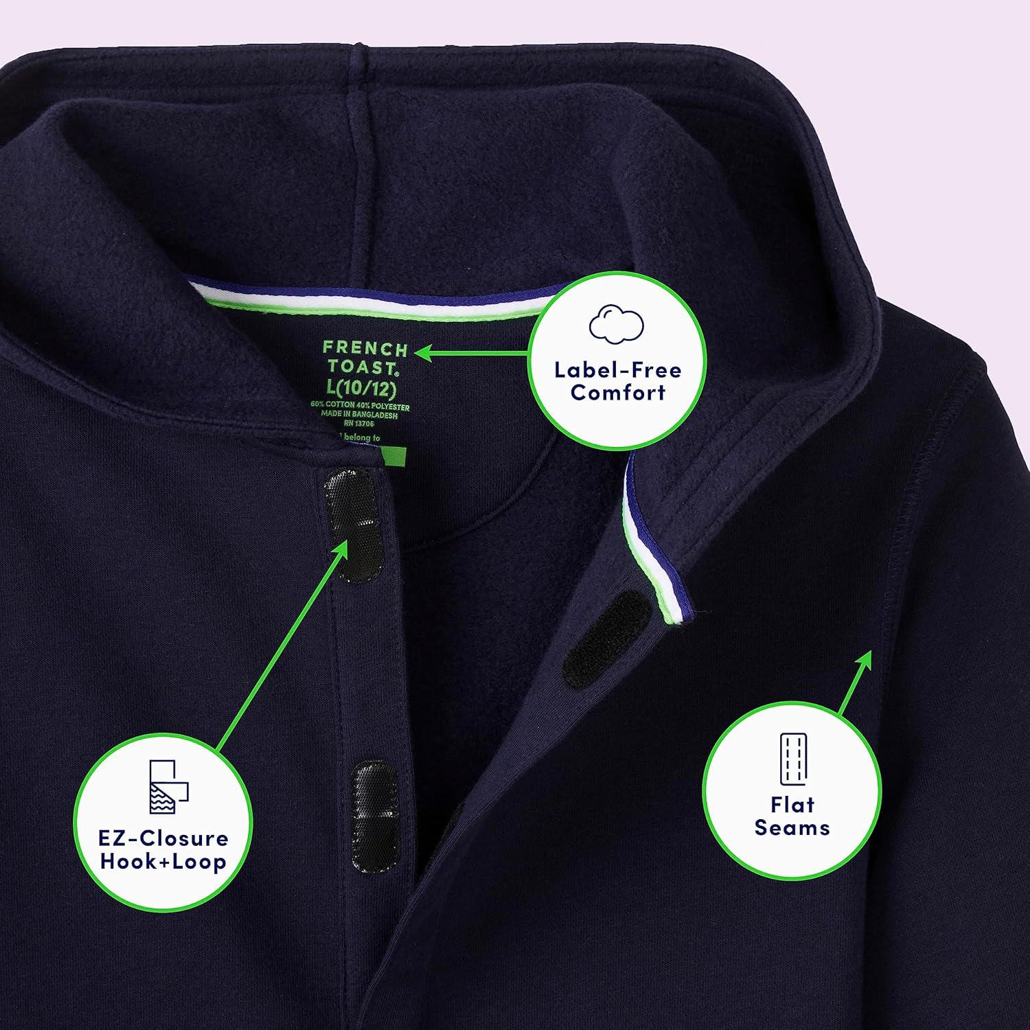 French Toast Unisex Child Adaptive Long Sleeve Fleece Hoodie With Flat Seams And Hidden Hook Loop Closure Sweatshirt(Navy (New))