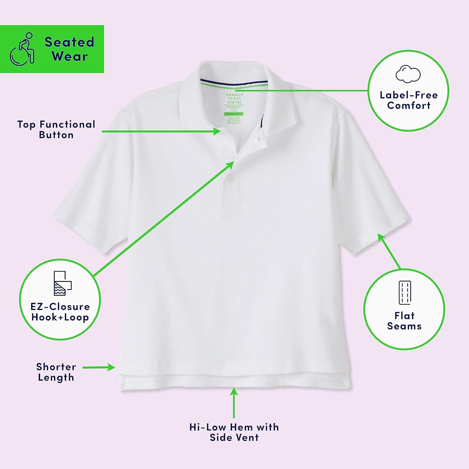 French Toast Adaptive Short Sleeve Seated Interlock Polo(White)