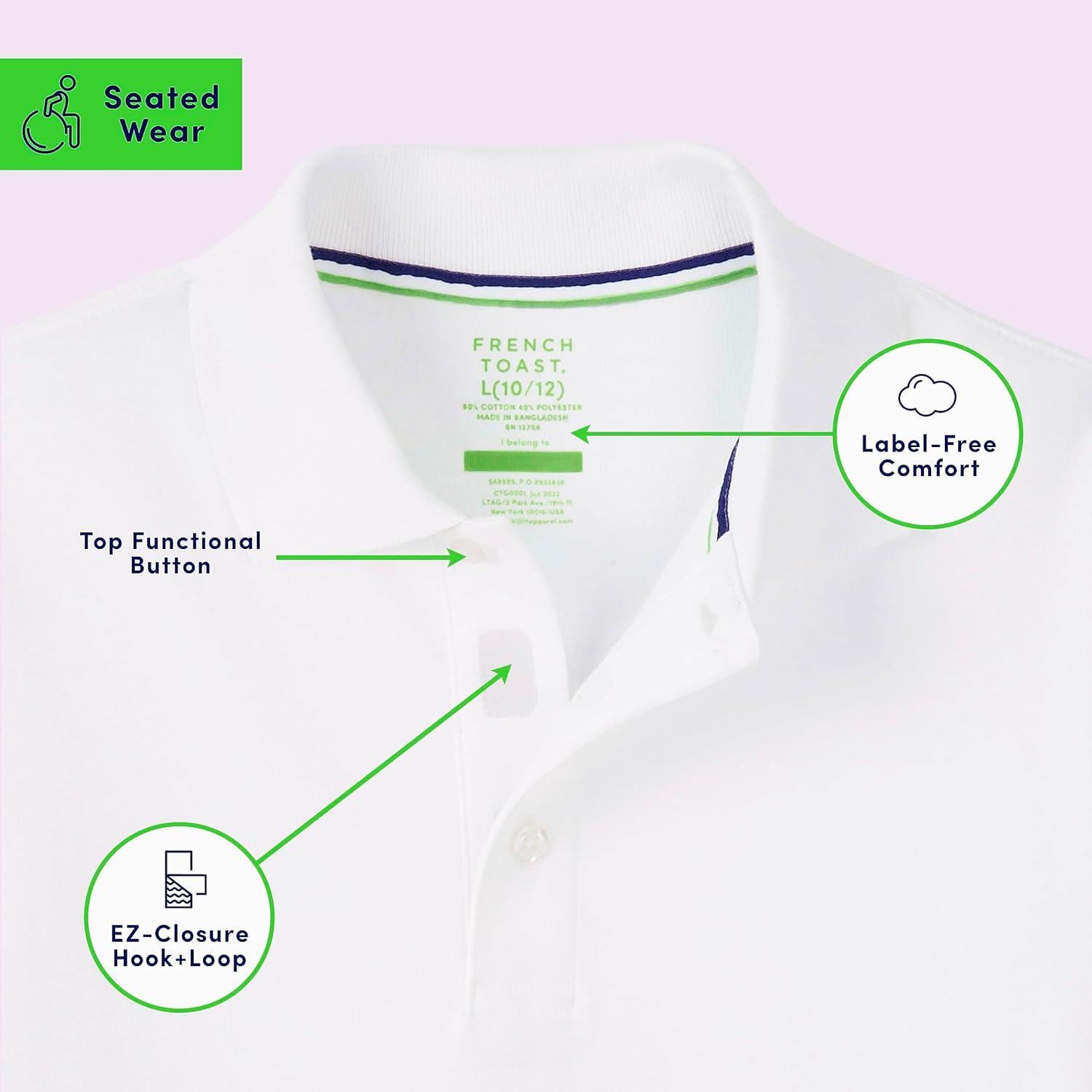 French Toast Adaptive Short Sleeve Seated Interlock Polo(White)