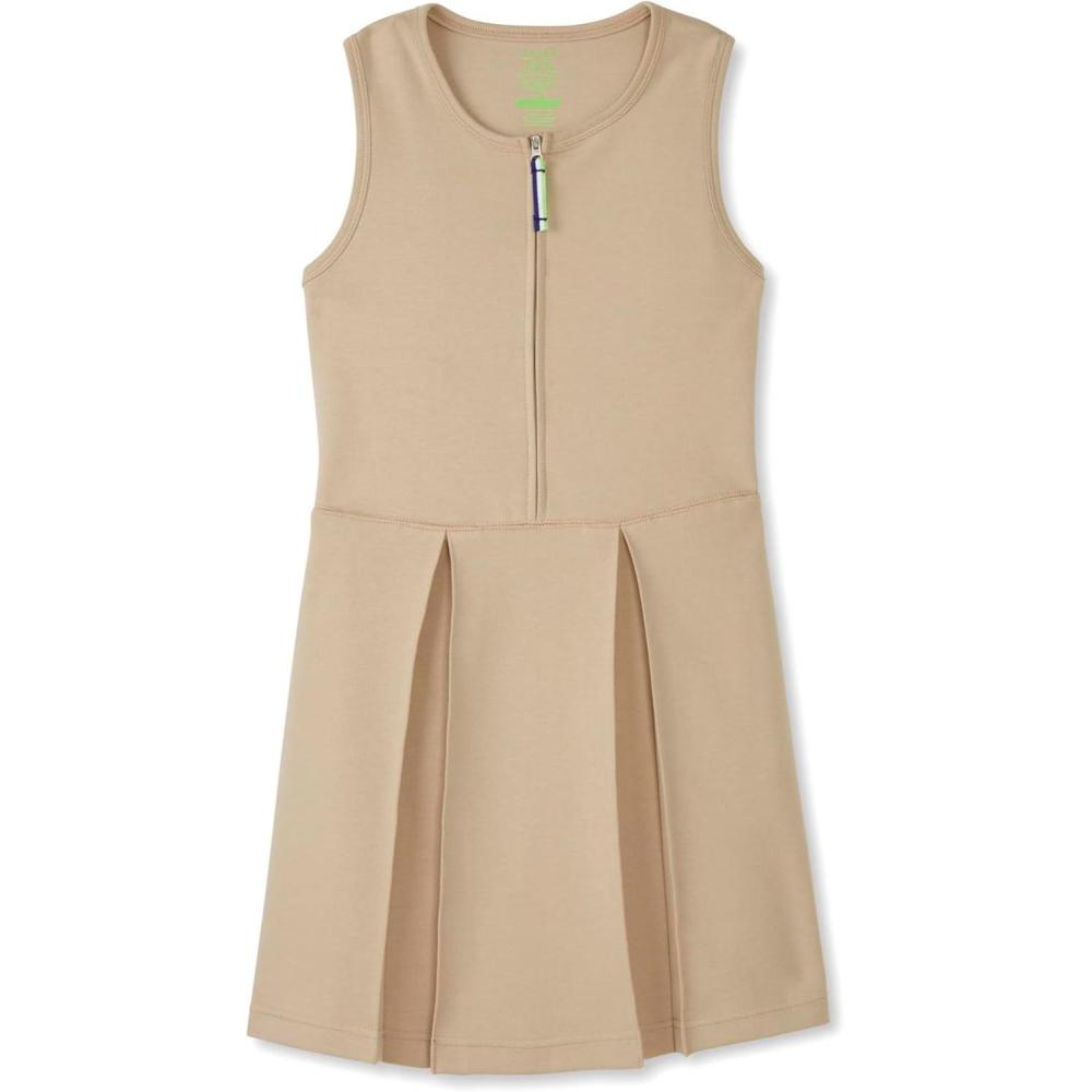 French Toast Girls’ Adaptive Zip Front Stretch Ponte Jumper(Khaki)