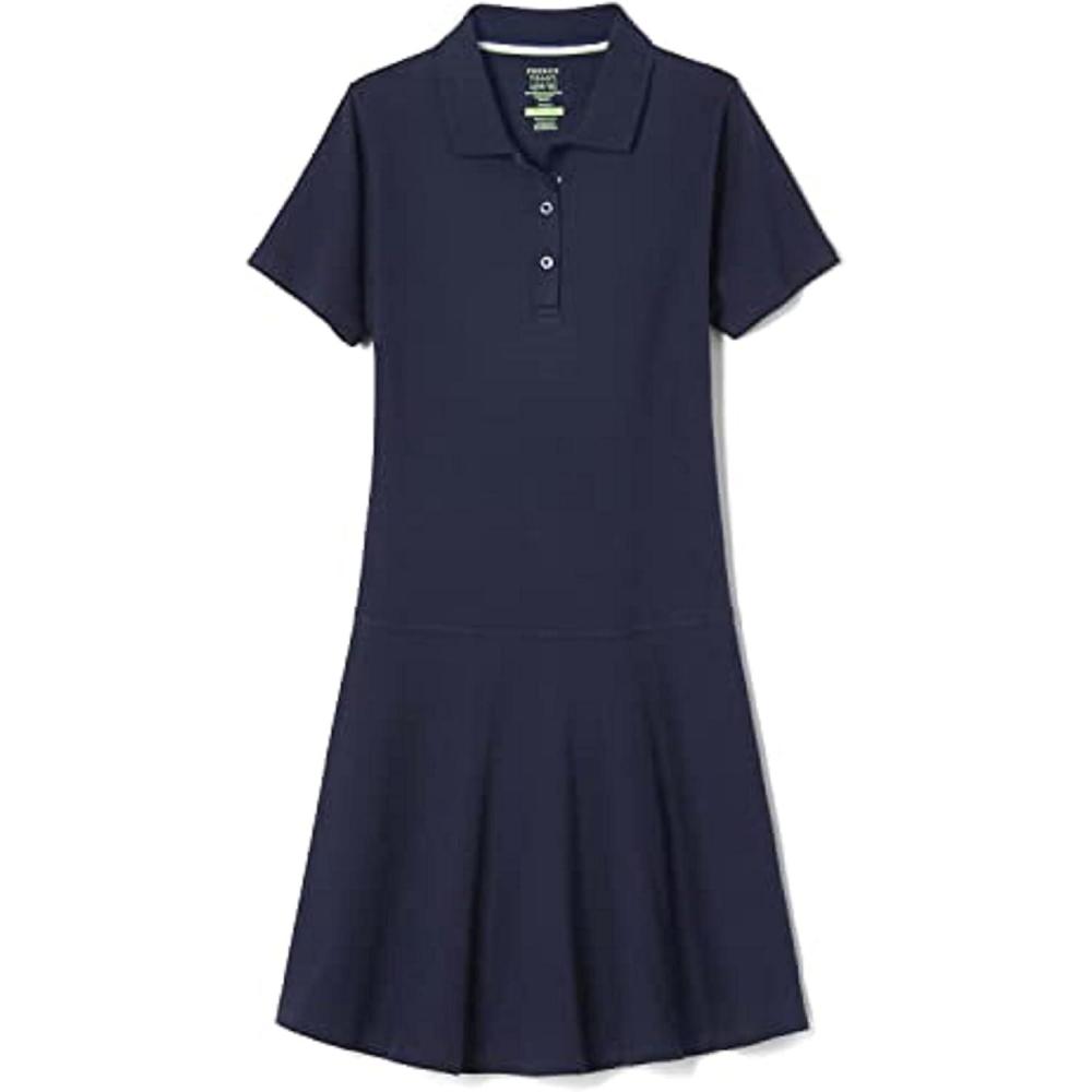 French Toast Girls Adaptive Short Sleeve Polo Dress with Hidden Hook and Loop Placket Closure(Navy)